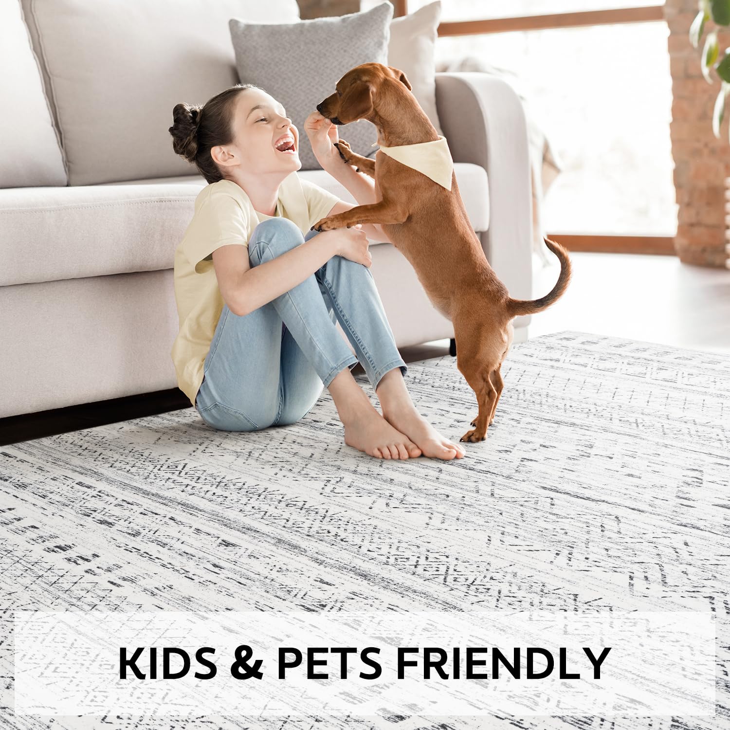 5x7 Area Rugs - Soft, Washable Neutral Boho Carpet for Living, Bedroom, Dining & Play Rooms - Indoor Brown