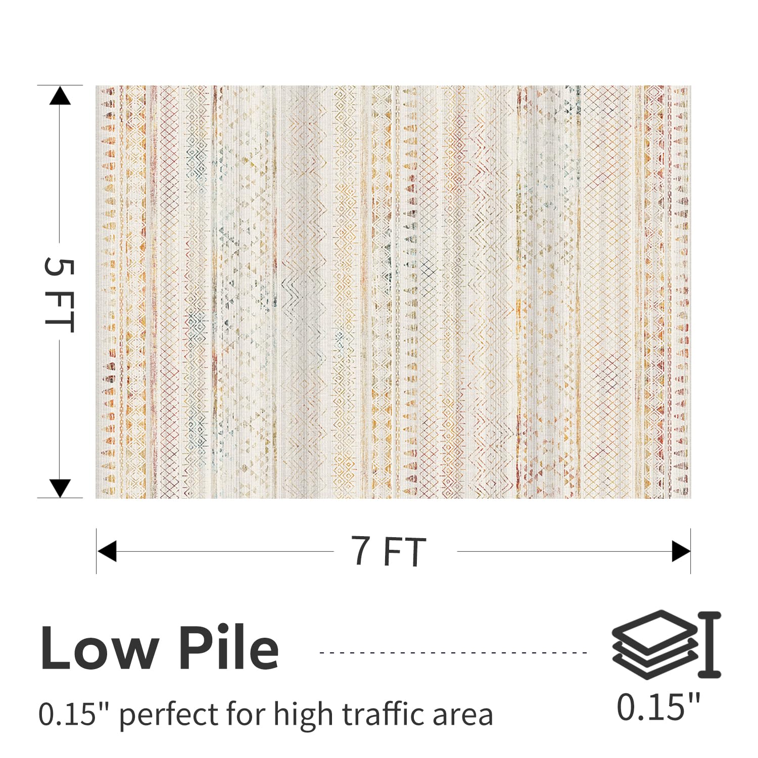 5x7 Area Rugs - Soft, Washable Neutral Boho Carpet for Living, Bedroom, Dining & Play Rooms - Indoor Brown