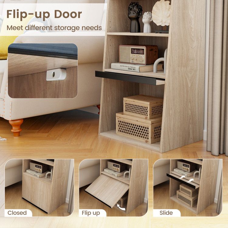 6-Tier Bookcase Freestanding Ladder Bookshelf with 2 Adjustable Shelves and Flip Up Door