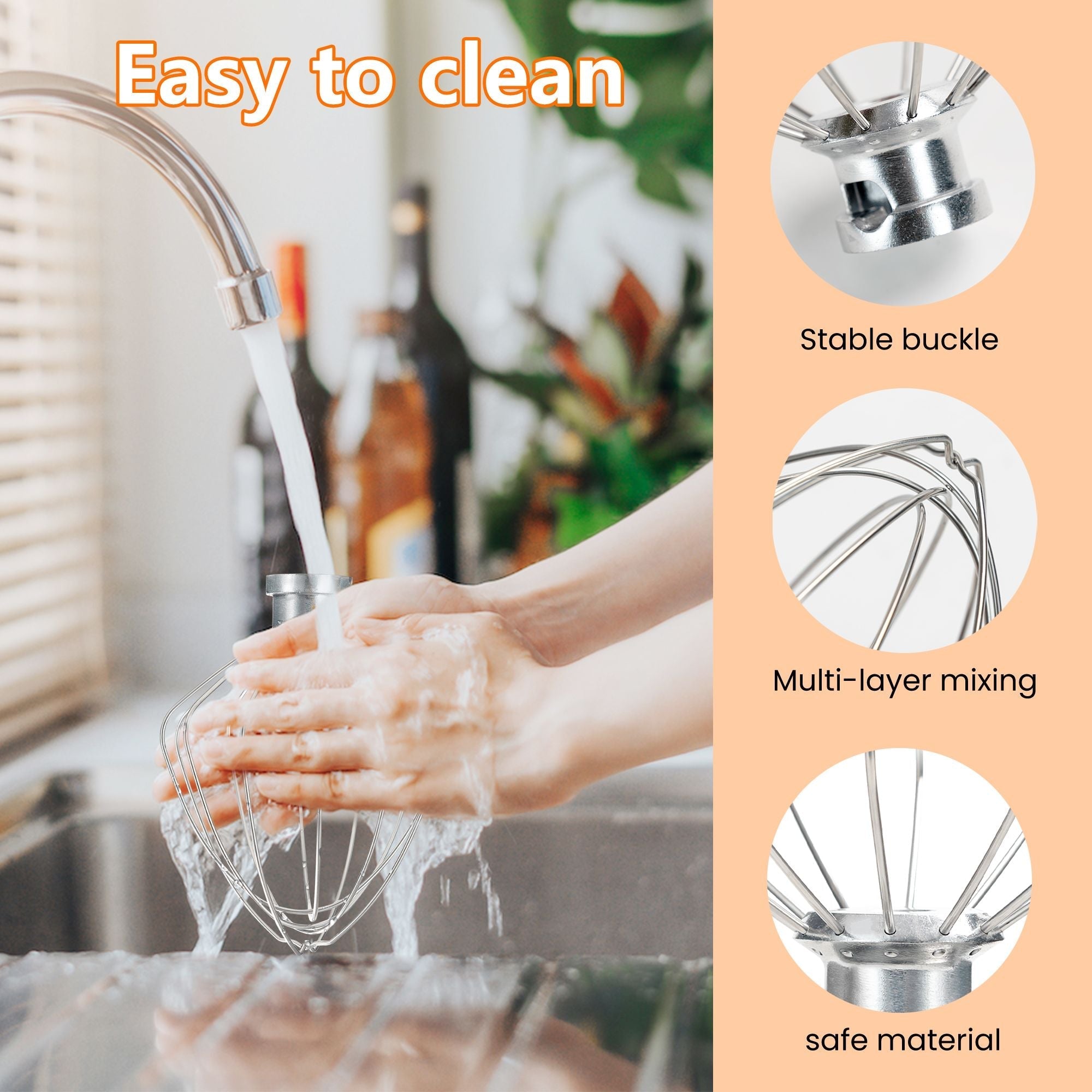 6-Wire Whipped cream Attachment for KitchenAid 4.5-5 Quart Tilt-Head Stand Mixer, K45WW accessory Replacement, Egg Cream Stirrer, Cake Mayonnaise Whisk, Whipping Egg White(Not for dishwasher)