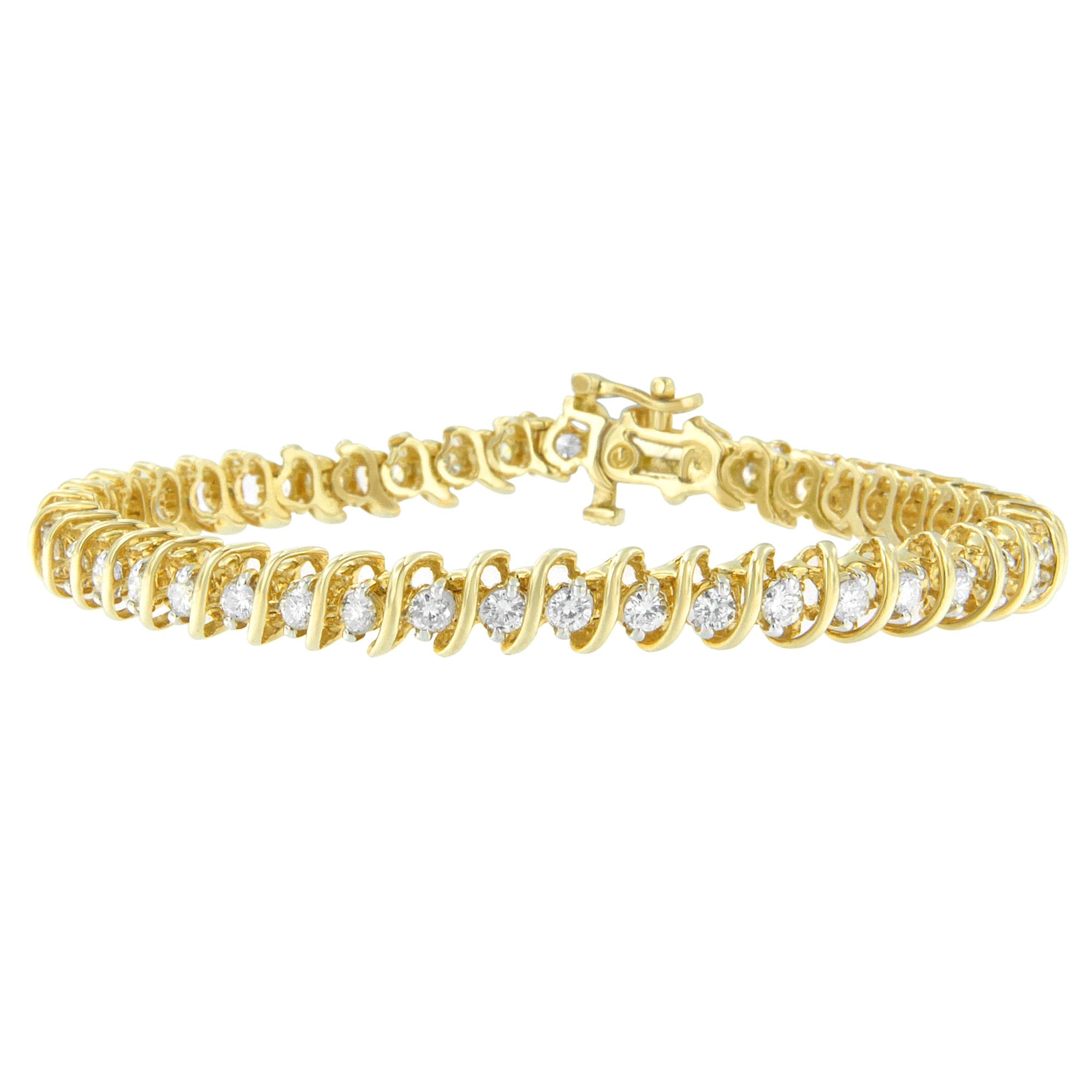 14K Yellow Gold Round Cut Diamond Spiral Link Bracelet (3.00 Cttw, H-I Color, Si2-I1 Clarity)