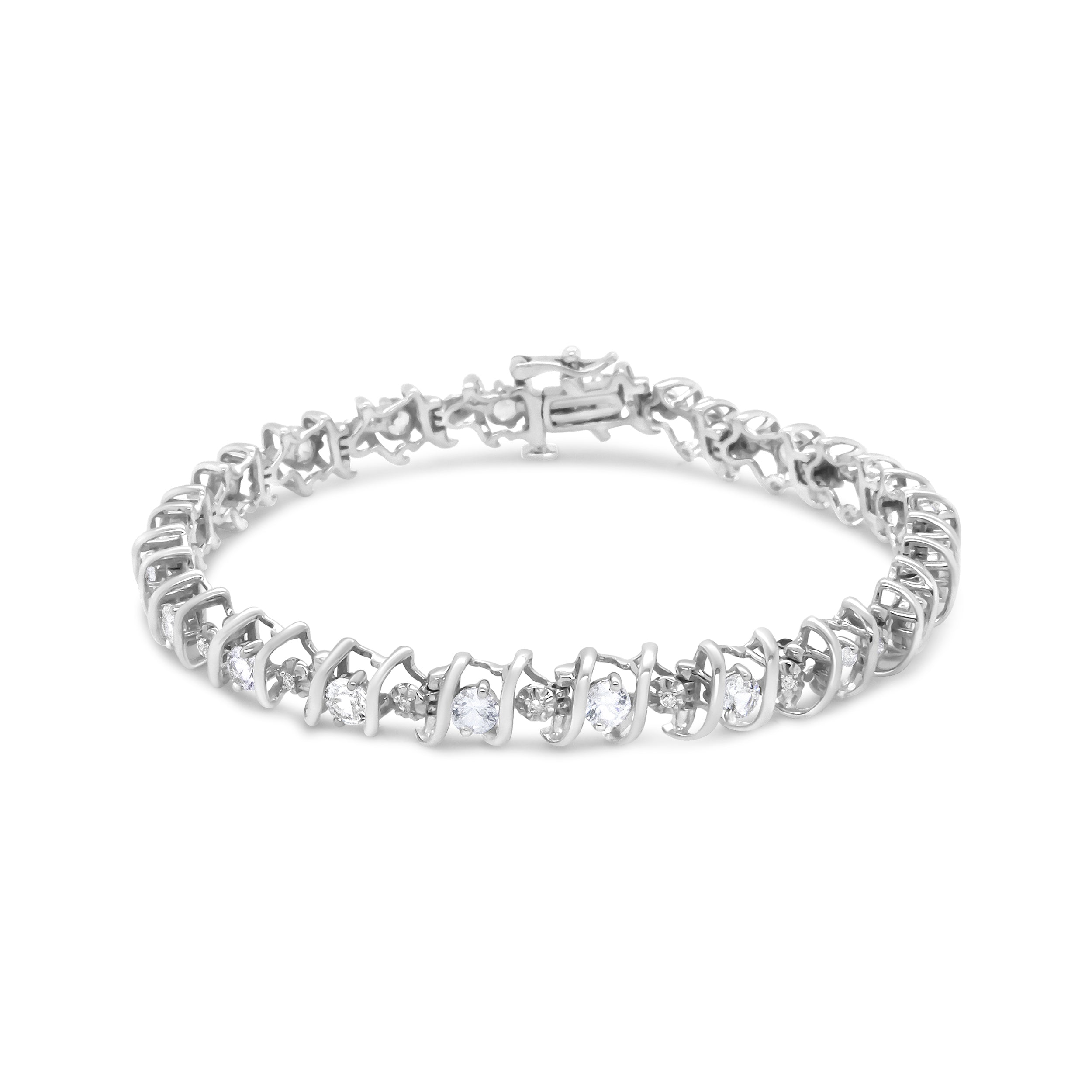 .925 Sterling Silver Lab-Grown White Sapphire And 1/6 Cttw Round Diamond Tennis Bracelet (H-I Color, I1-I2 Clarity) - 7.25"