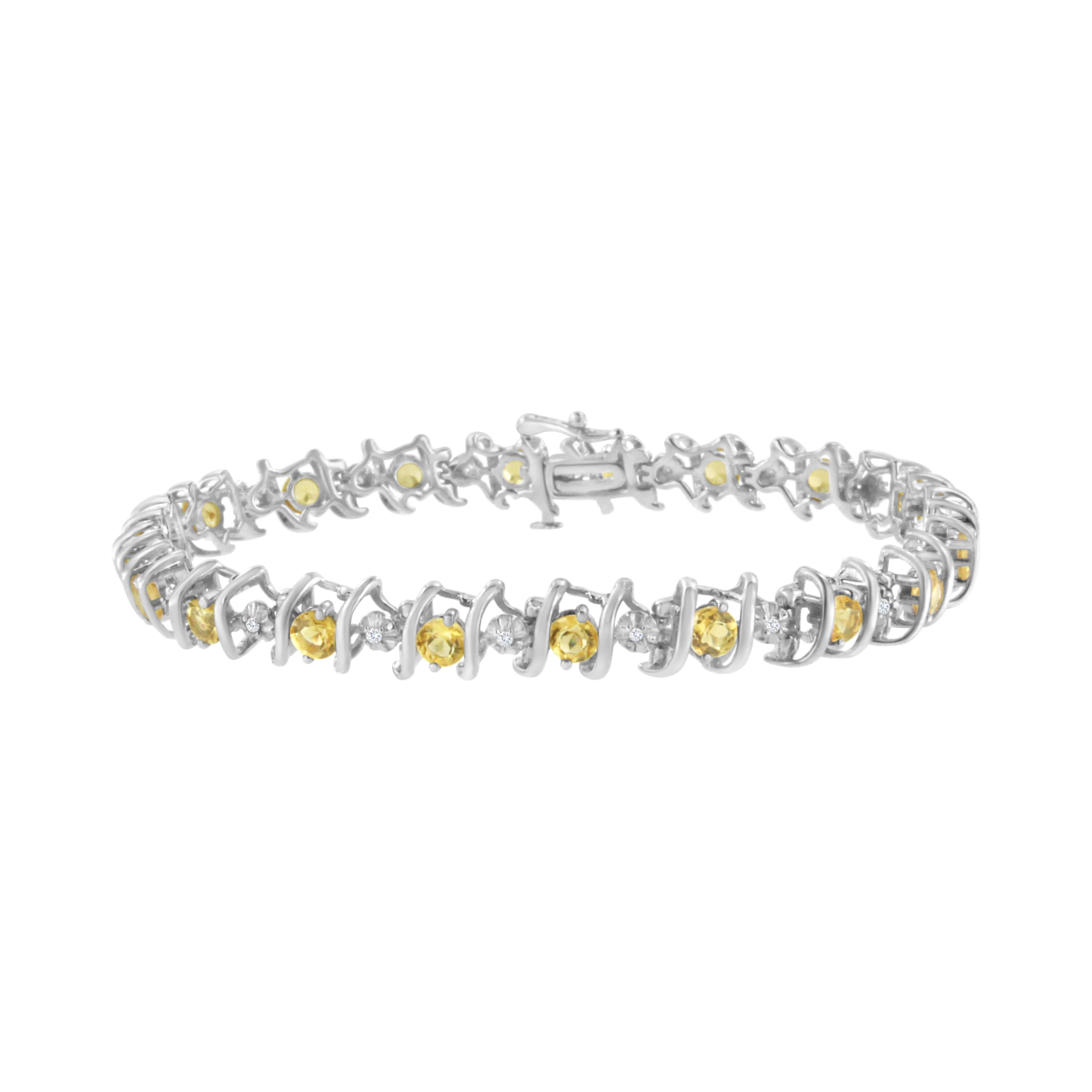 .925 Sterling Silver, Lab-Grown Gemstone And 1/6 Cttw Round Diamond Tennis Bracelet (H-I Color, I1-I2 Clarity) - Created Citrine, November Birthstone