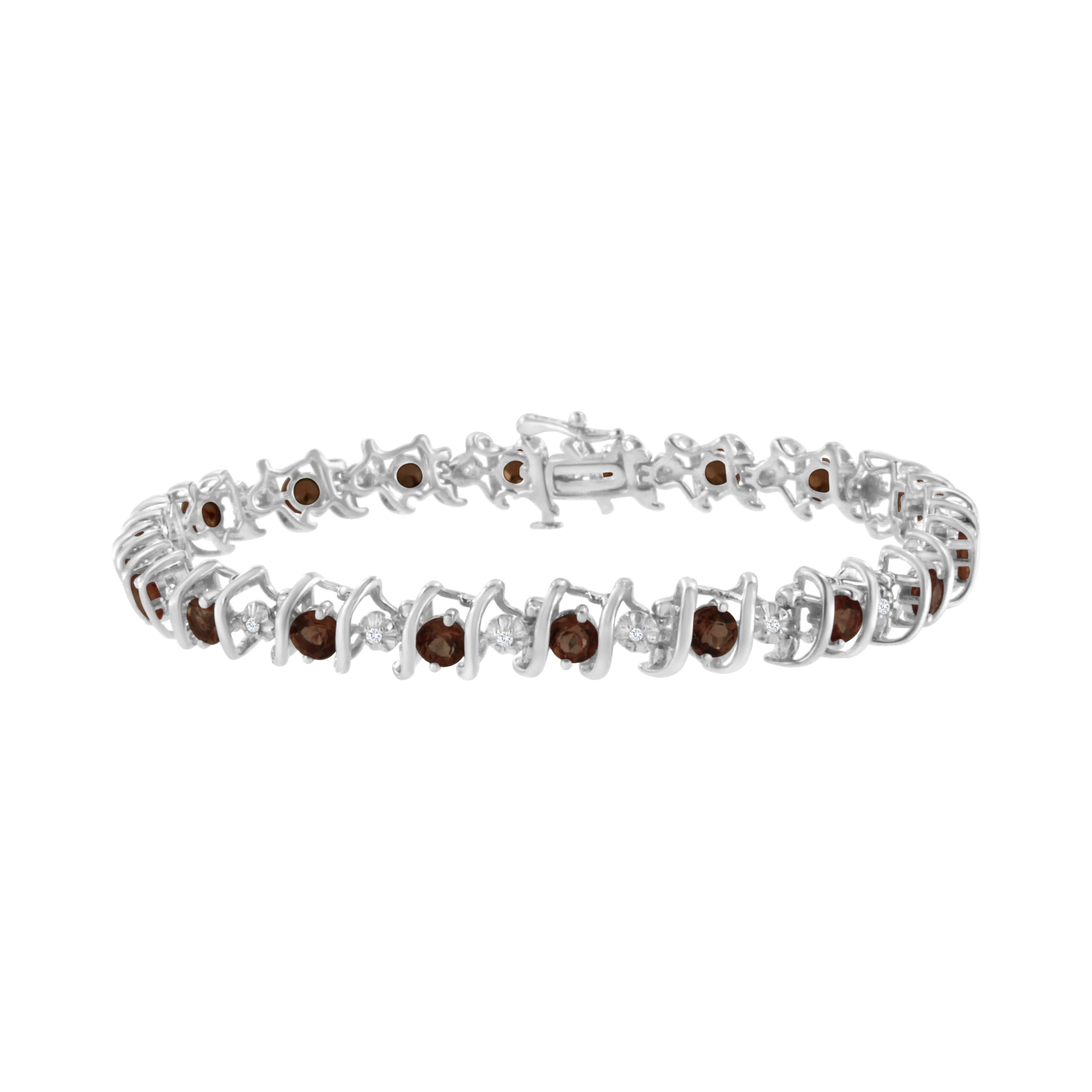 .925 Sterling Silver, Lab-Grown Gemstone And 1/6 Cttw Round Diamond Tennis Bracelet (H-I Color, I1-I2 Clarity) - Created Garnet, January Birthstone