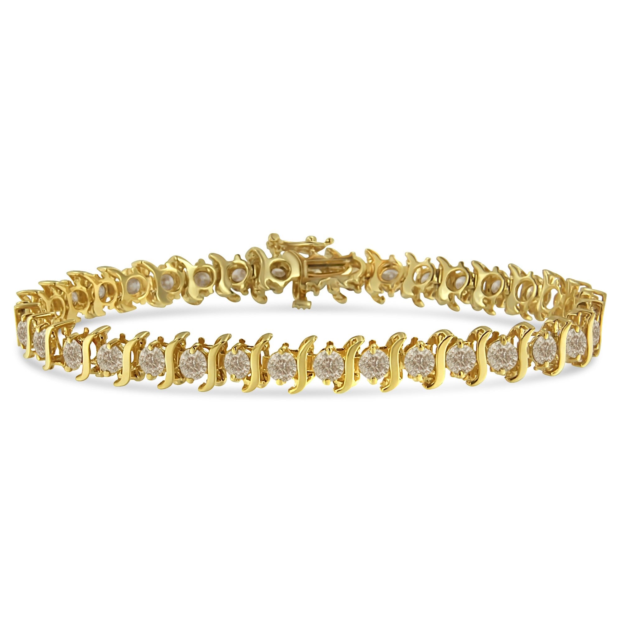 14K Yellow Gold-Plated .925 Sterling Silver 6.0 Cttw Classic Round-Cut Diamond "S" Link Bracelet (J-K Color, I1-I2 Clarity) - Size 7.5"