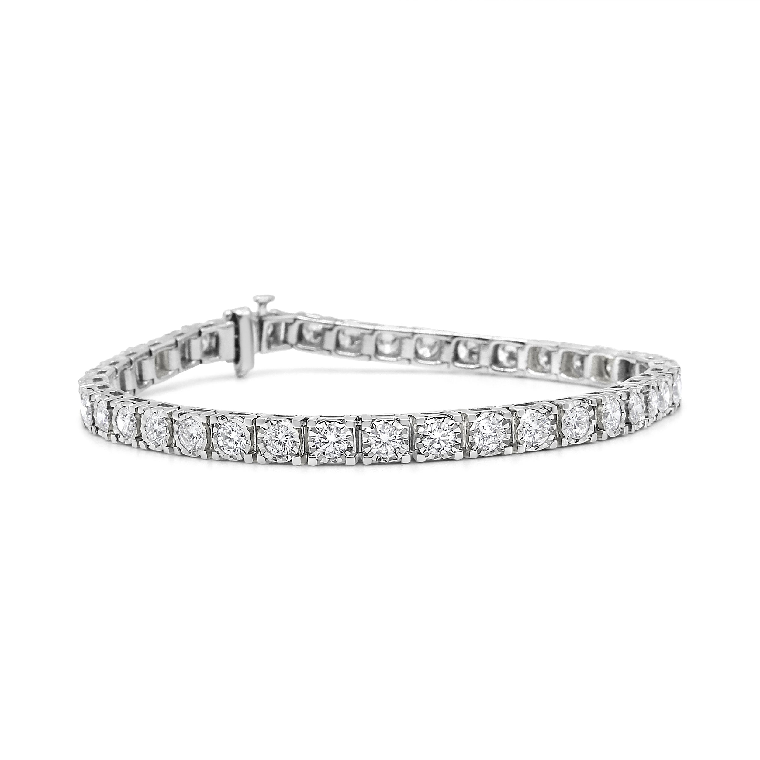 14K White Gold 5.0 Cttw Miracle Set Round-Cut Lab Grown Diamond Illusion 7" Tennis Bracelet (F-G Color, Vs2-Si1 Clarity)