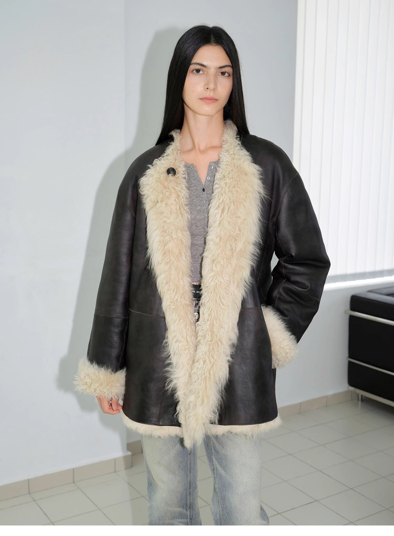 Fireladyfur Women's Reversible Sheepskin Fur Coat"Double-sided Fantasy"-4