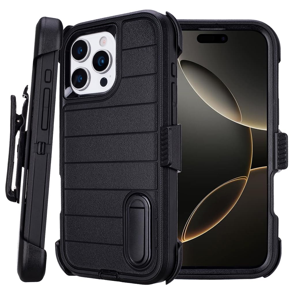 for Phone Case iPhone 16 Pro Max Case Black with Belt Clip Heavy Duty Holster for Shockproof Cases,3 Layers of Sturdy,Military Grade Defender Cover for iPhone 16 Pro Max Cases Black 6.9 Inch