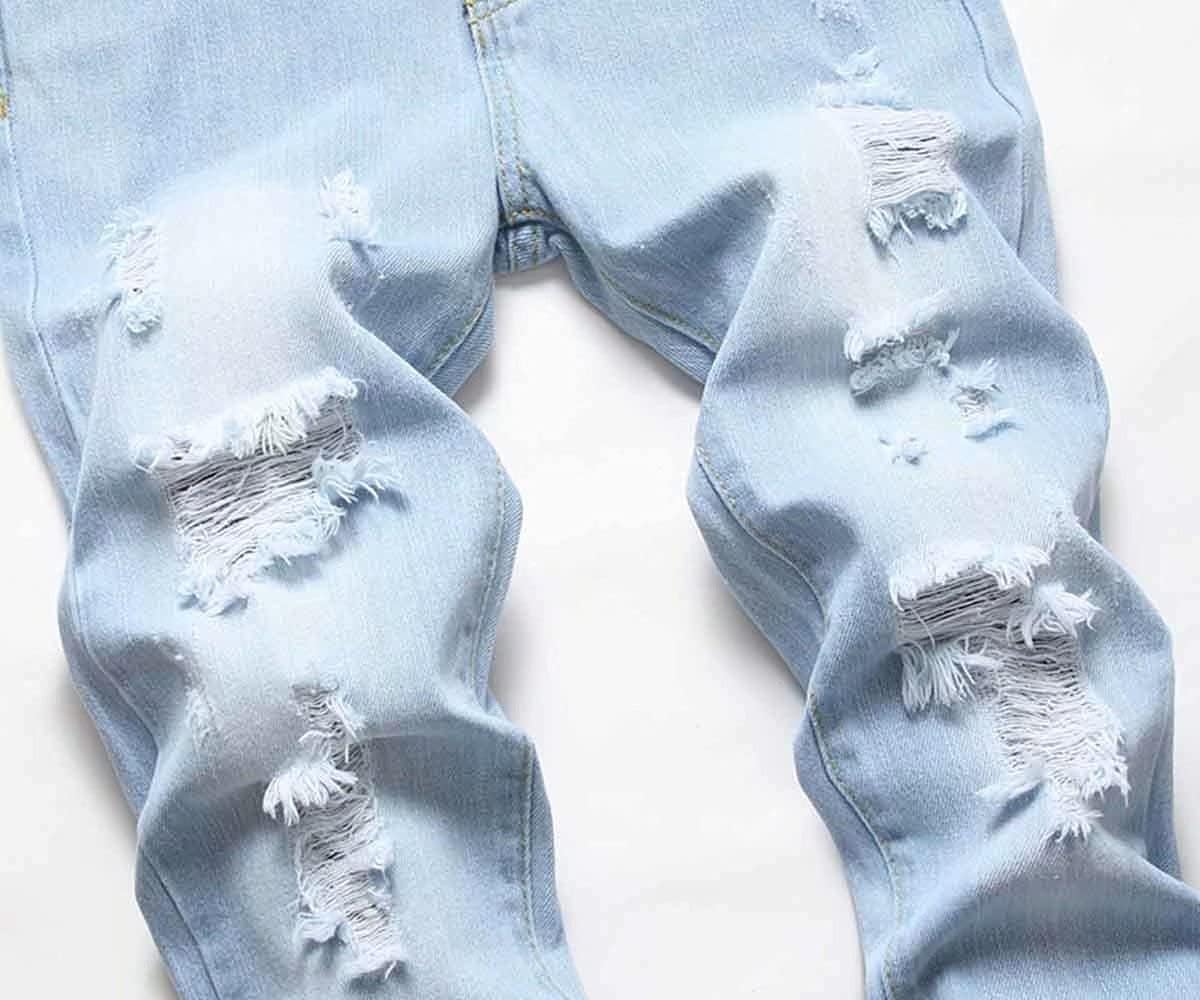 HENGAO Boy's Distressed Ripped Skinny Jeans