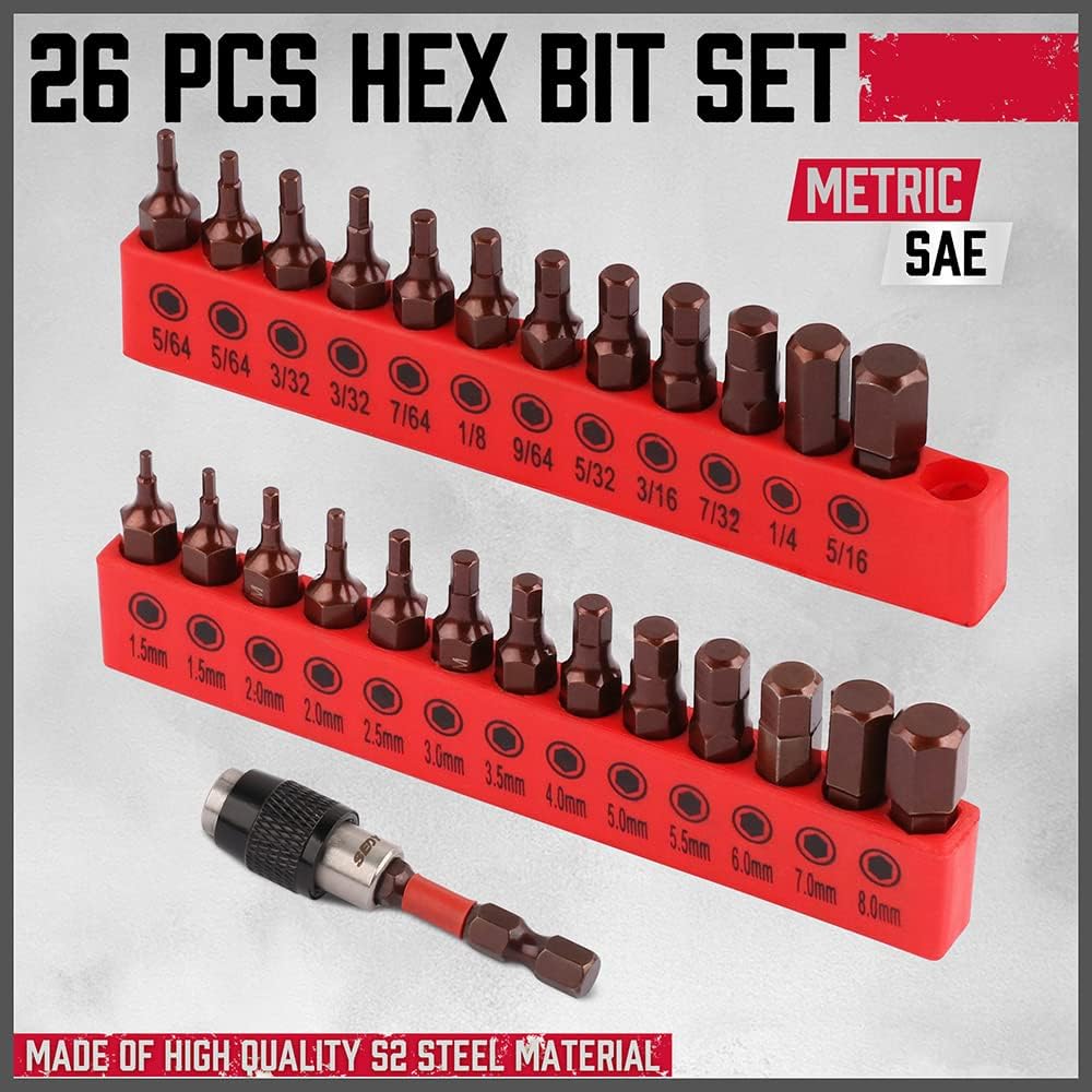 Premium 25-Piece Allen Key Drill Bit Set - Durable Allen Wrench Bits with Strong Magnetic Tips, SAE & Metric Hex Keys