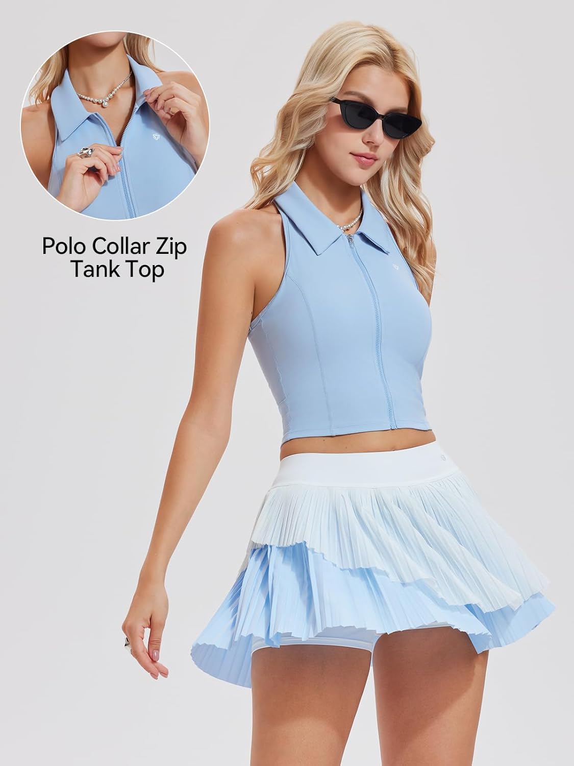 Airfree Tennis Skirt Sets for Women Outfits Lapel Collar Sleeveless Vests Patchwork Pleated Skirt Sets