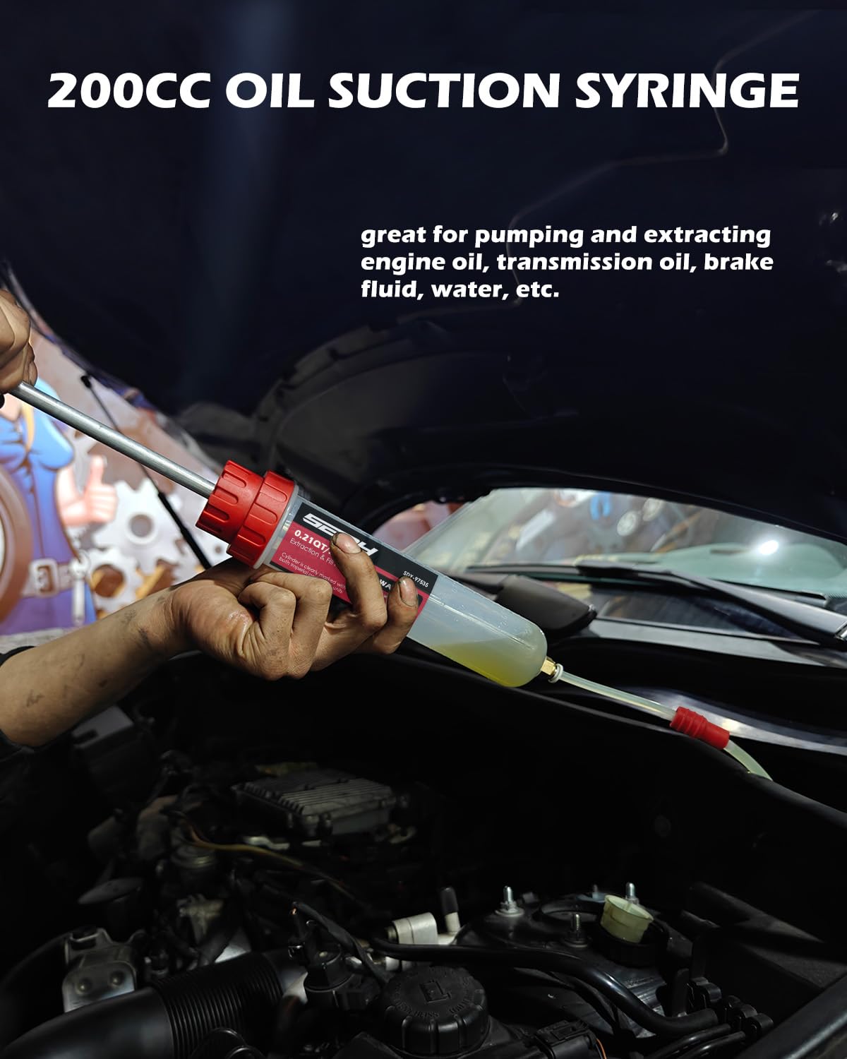 SEDY Fluid Extractor Multi-Purpose Oil Syringe with 500CC, Oil Suction Pump, Manual Extraction and Filling Pump, Automotive Oil Syringe(17.6 Oz./0.45 Qt./500 CC)