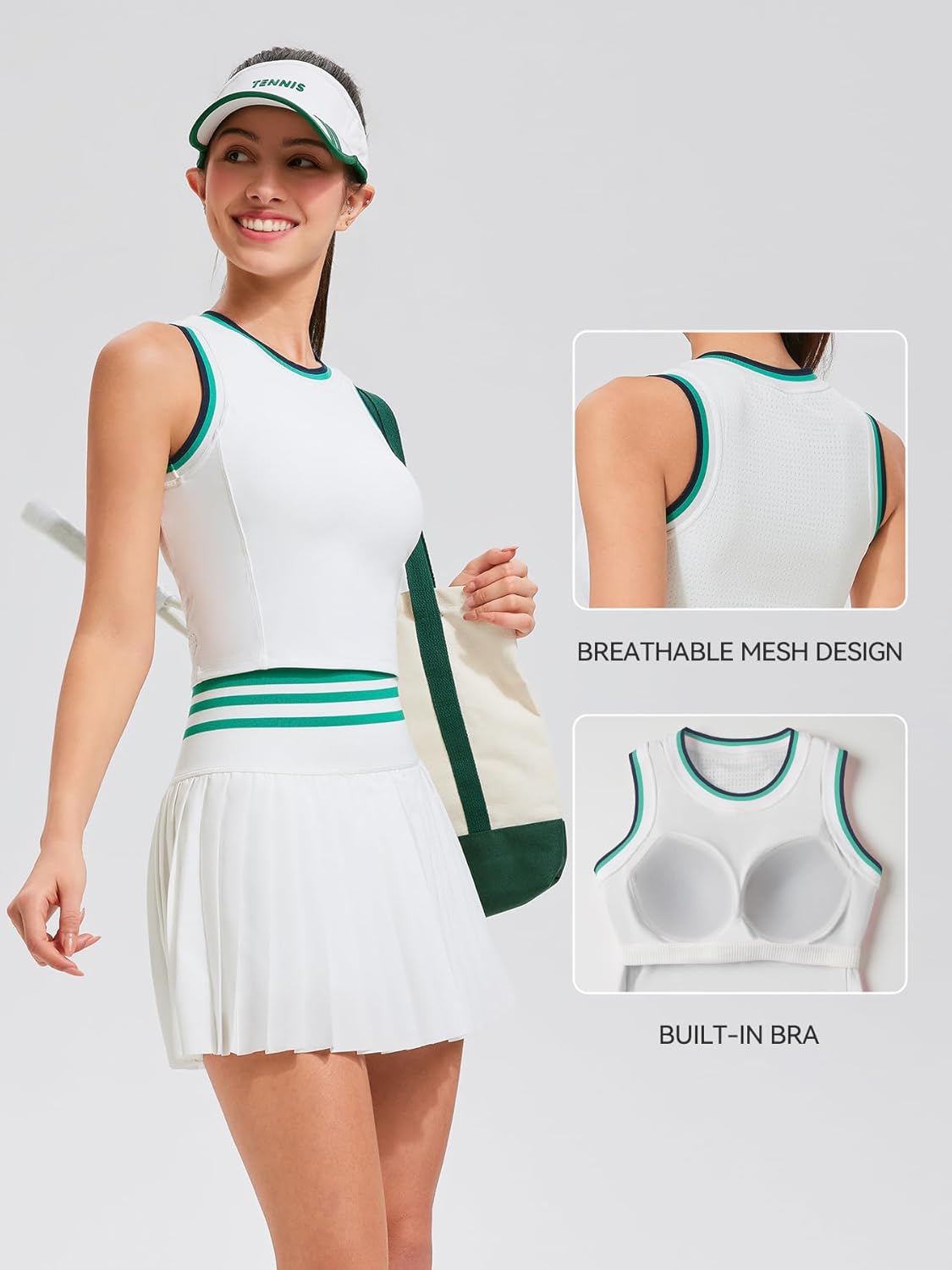 Two Piece Tennis Skirt Set for Women High Waisted Pleated Athletic Golf Skirt Sets Women 2 Piece Outfits with Pockets