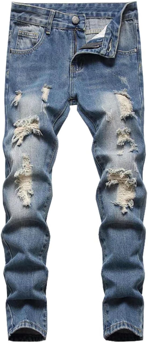 HENGAO Boy's Distressed Ripped Skinny Jeans