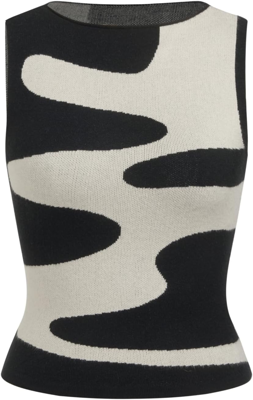CIDER Sleeveless Knit Tank Top Going Out Y2k Wave Pattern