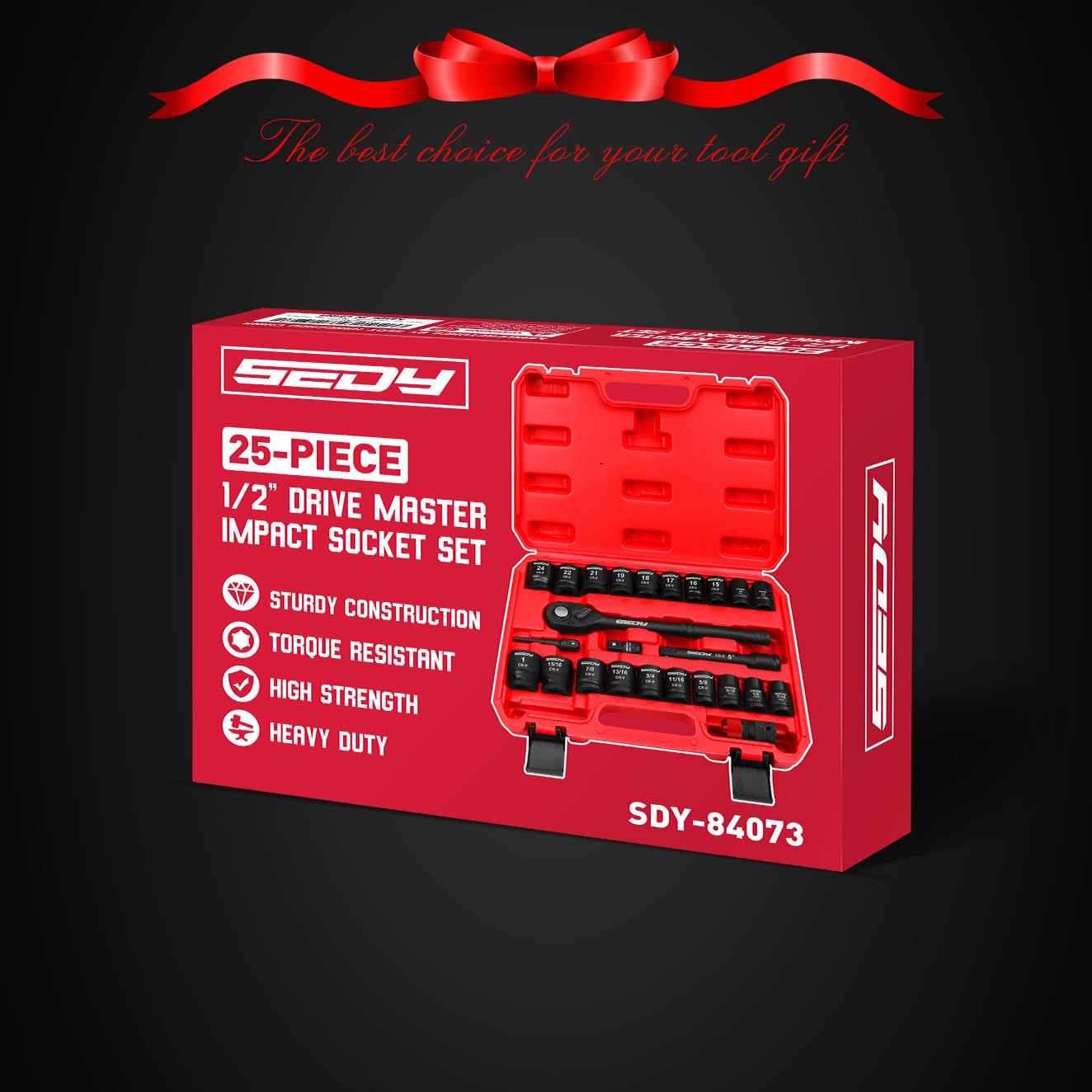 29-Piece 1/2" Drive Impact Socket Set, SAE (3/8 to 1 inch) and Metric (10-24mm) Sizes with Extension Bars Standard Deep Socket Set CR-V Material High Durability Impact Wrench