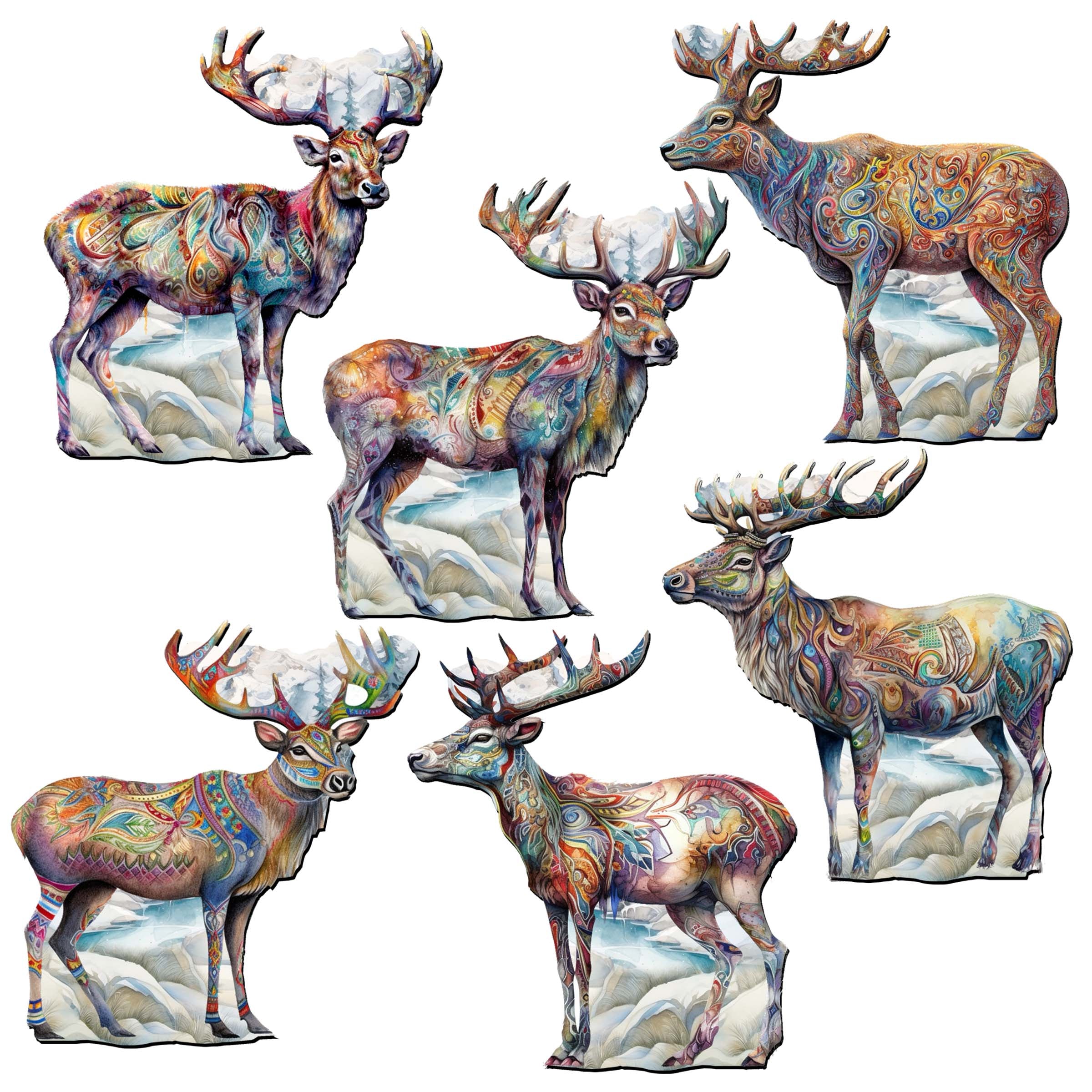 Iconic Caribou of Alaska Decorative Wooden Magnets Set of 6 by G. Debrekht - Wildlife Decor - 8090111G-S6
