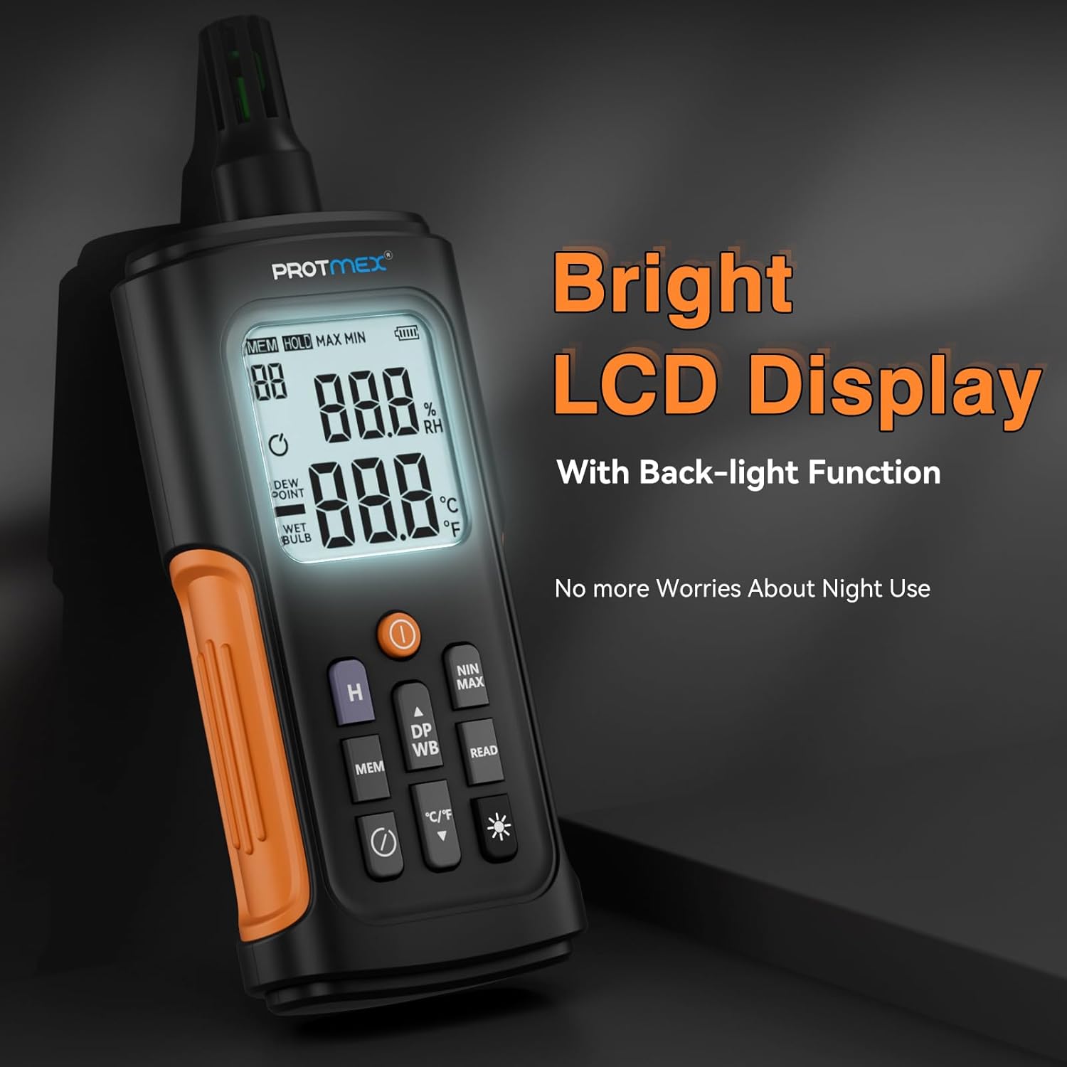 YT606 Temperature Humidity Meter High Precision Digital Hygrometer with Ambient, Relative Humidity, Dew Point, Wet Bulb Thermometer for Indoor Outdoor, Digital Thermometer Min/Max Hold, LCD Backlight