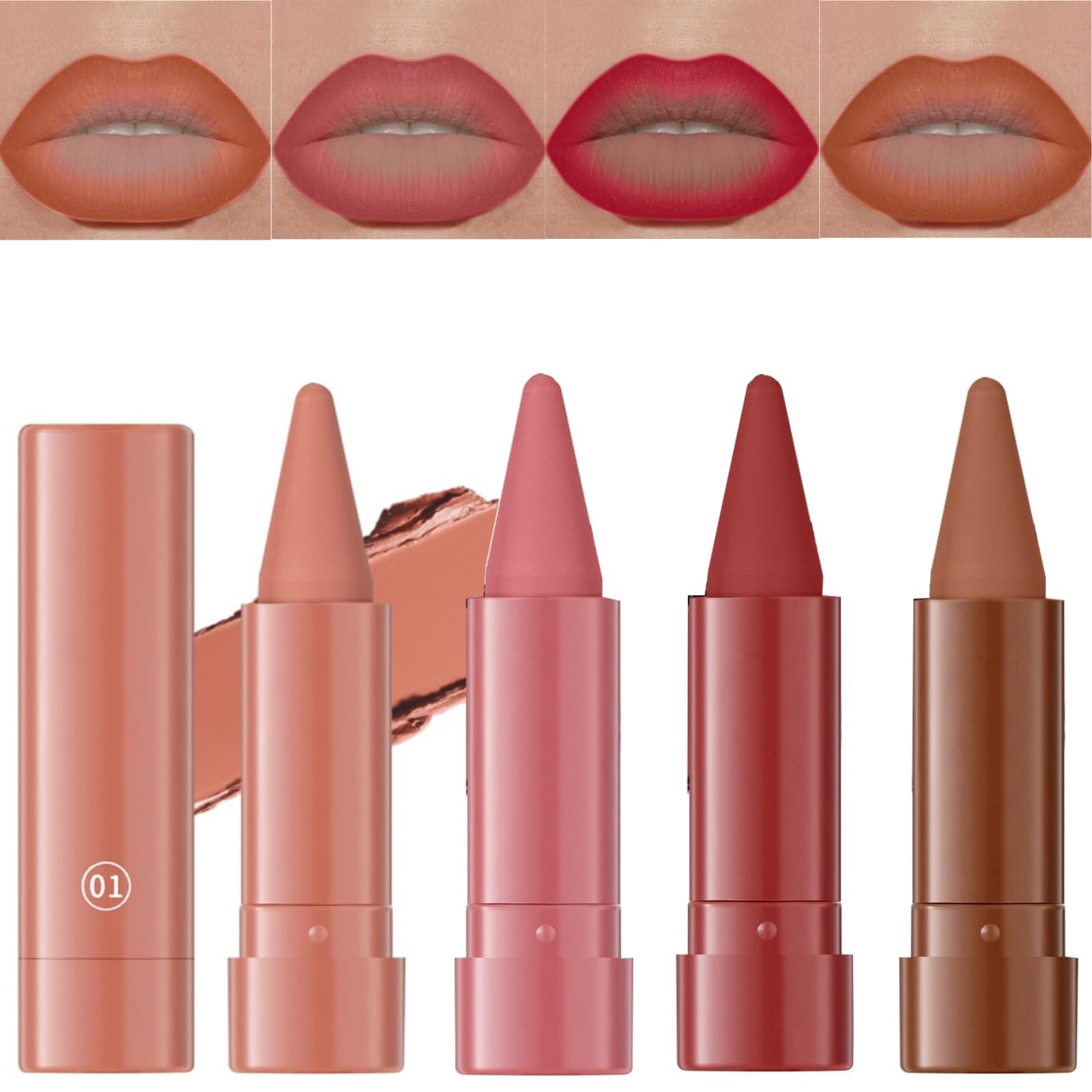Jolilab 6PCS Lip Liner Lipstick Mini Set, Gradient Matte Nude Velvet Lip Liner Pencil High Pigmented Long Lasting Natural Smooth Lip Makeup Easy-to-Use Crayon Form and Cone Tip