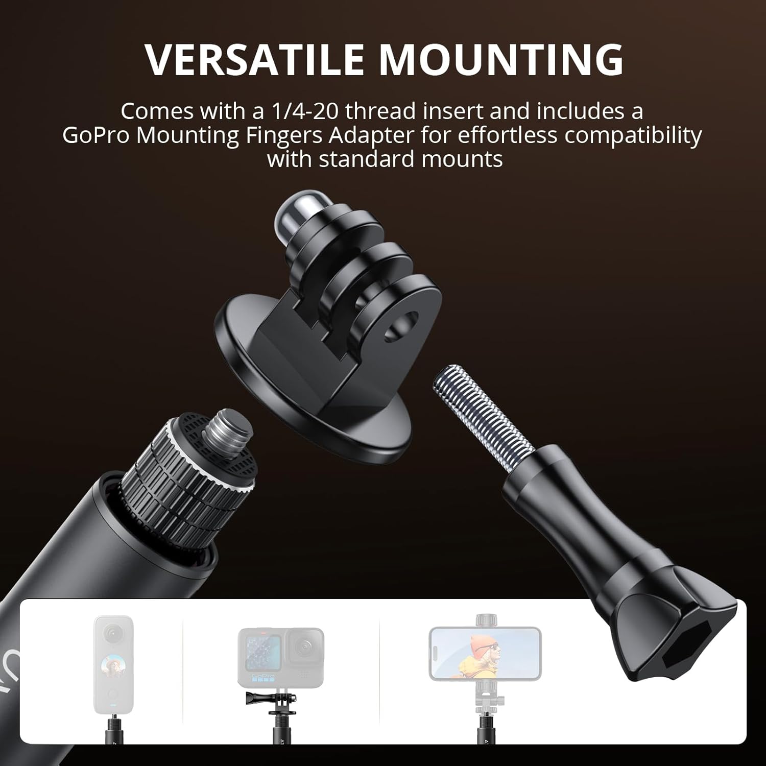 ATUMTEK 45" Invisible Selfie Stick, 1/4" Extended Monopod Pole, Solid and Compact Design for Insta360, for GoPro, DJI, Action Camera (Buckle Mount for GoPro and Wrist Strap Included)