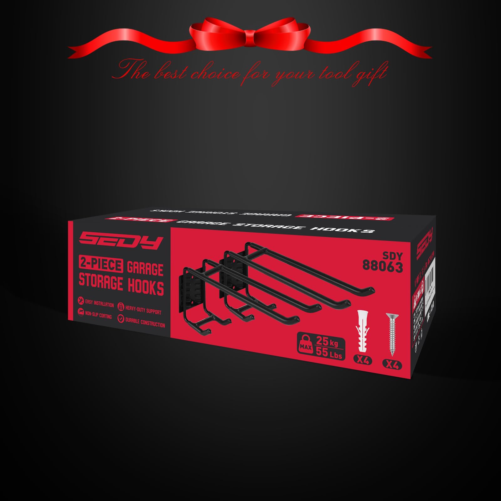 SEDY 6-Piece Heavy Duty Garage Storage Hooks, Wall Mount J Utility Hooks Holds 88 LB, Large Metal Utility, Garage Storage Ladders for Bikes, Garden Tools