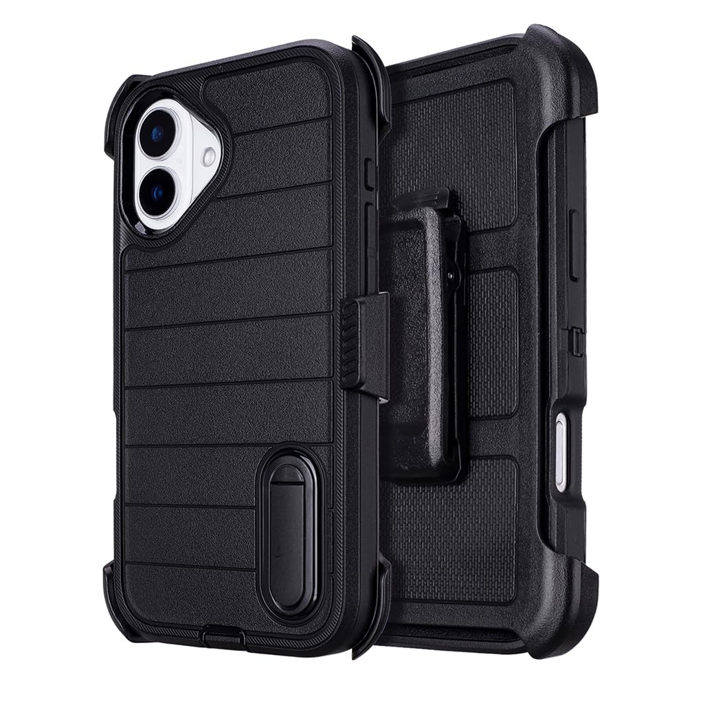 for Phone Case iPhone 16 Plus Case Black with Belt Clip Heavy Duty Holster for ShockPlusof Cases,3 Layers of Sturdy,Military Grade Defender Cover for iPhone 16 Plus Cases Black 6.7 Inch