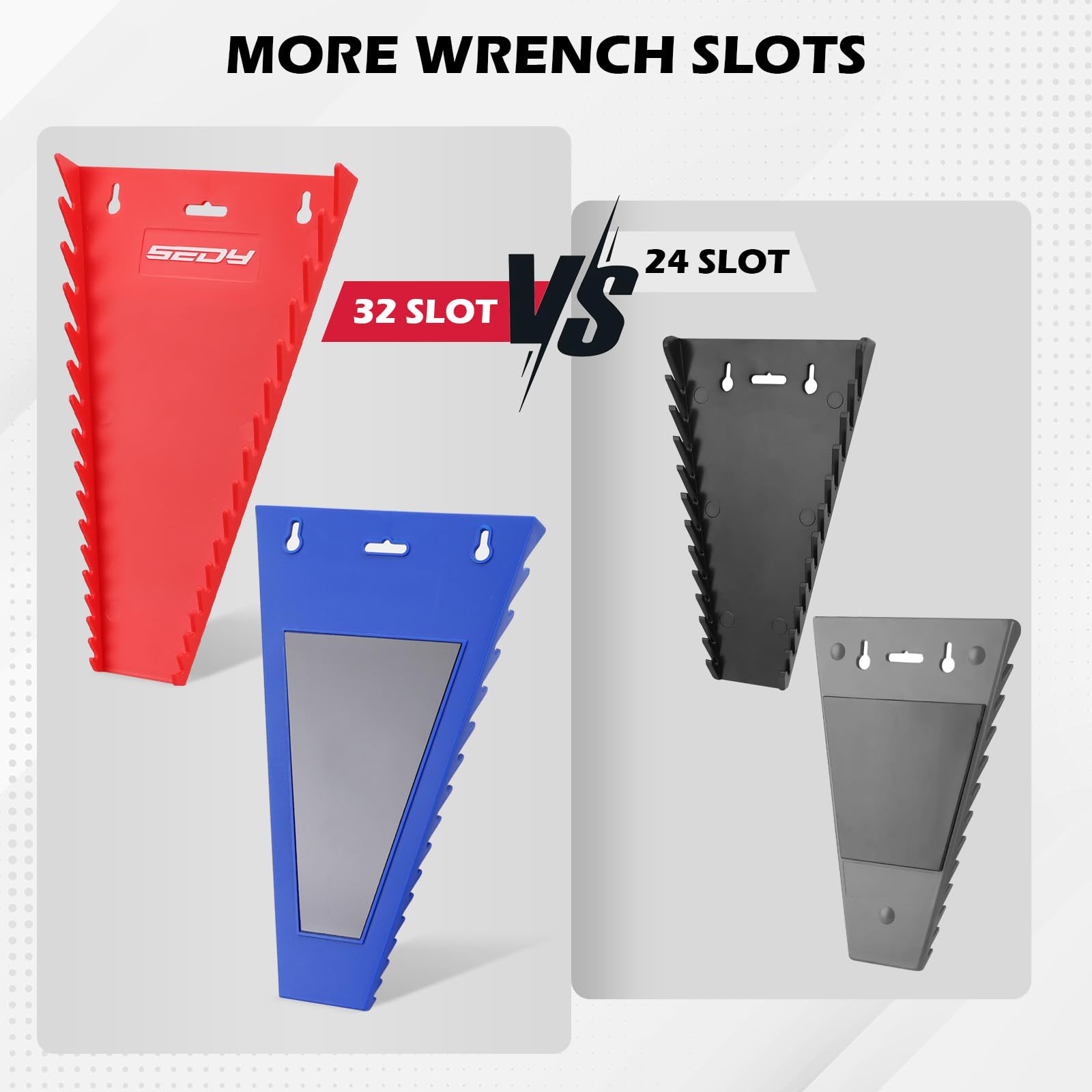 2-Pack Magnetic Wrench Organizer, 32-Slot Premium Wrench Rack Holder Tool Trays for Toolboxes Drawer Storage, SAE (1/4" - 1-1/16") & Metric (6mm - 24mm)