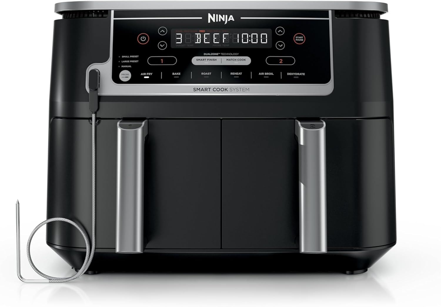 Ninja | Air Fryer | Finish Cooking Multiple Foods at the Same Time | 6-in-1 (Air Fry, Broil, Roast, Keep Warm, Dehydrate, Bake) | Fit up to 8lb Chicken Wings in the two 5 QT Baskets | DZ302