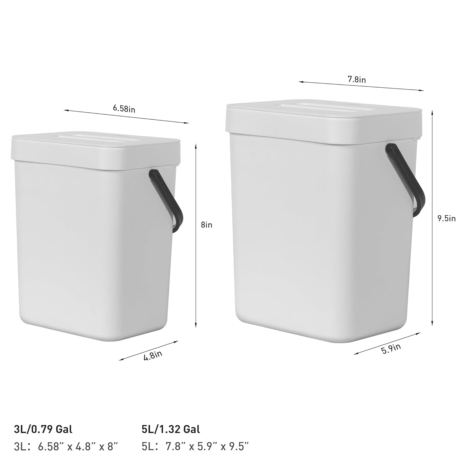 EKO Puro Mini Wall-Mounted Kitchen Trash Can with Lid, Food Waste Caddy, 1.32 Gall / 5L (White)