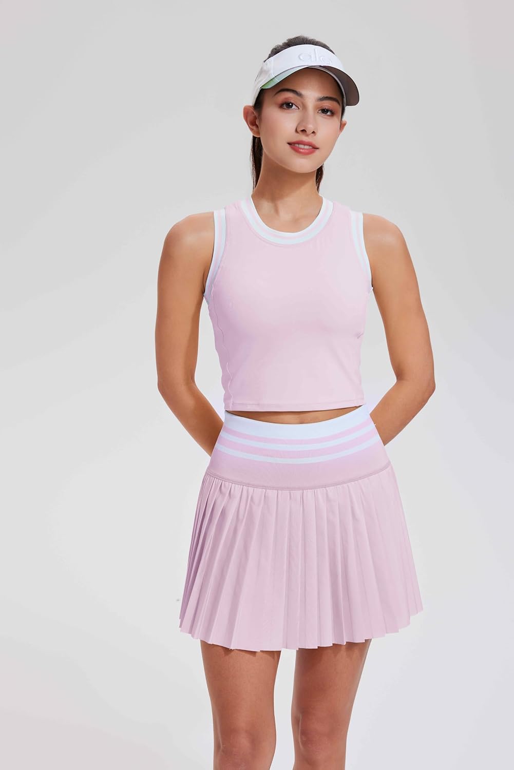 Two Piece Tennis Skirt Set for Women High Waisted Pleated Athletic Golf Skirt Sets Women 2 Piece Outfits with Pockets