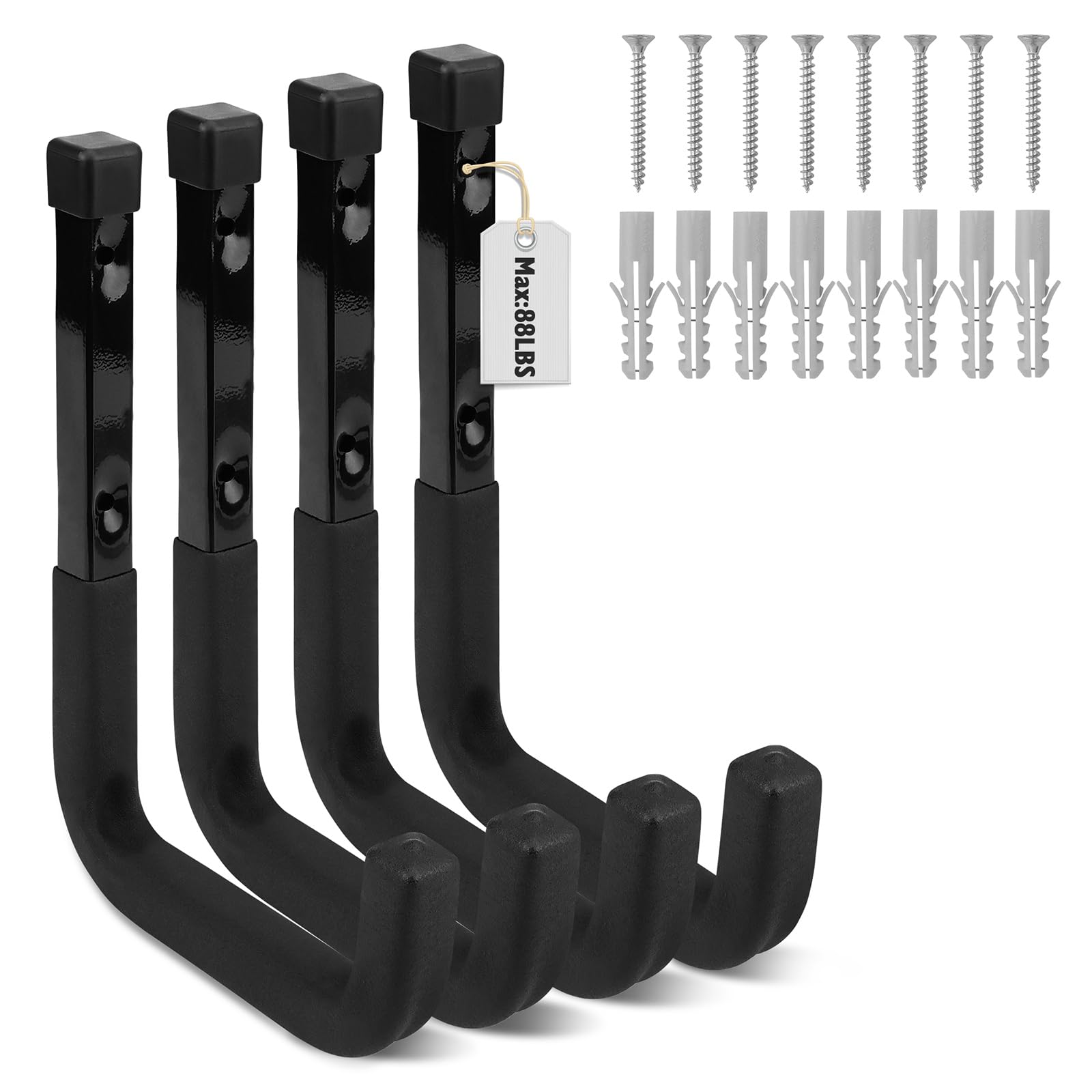 SEDY 6-Piece Heavy Duty Garage Storage Hooks, Wall Mount J Utility Hooks Holds 88 LB, Large Metal Utility, Garage Storage Ladders for Bikes, Garden Tools