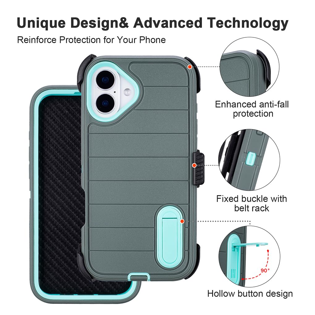 for Phone Case iPhone 16 Plus Case Black with Belt Clip Heavy Duty Holster for ShockPlusof Cases,3 Layers of Sturdy,Military Grade Defender Cover for iPhone 16 Plus Cases Black 6.7 Inch
