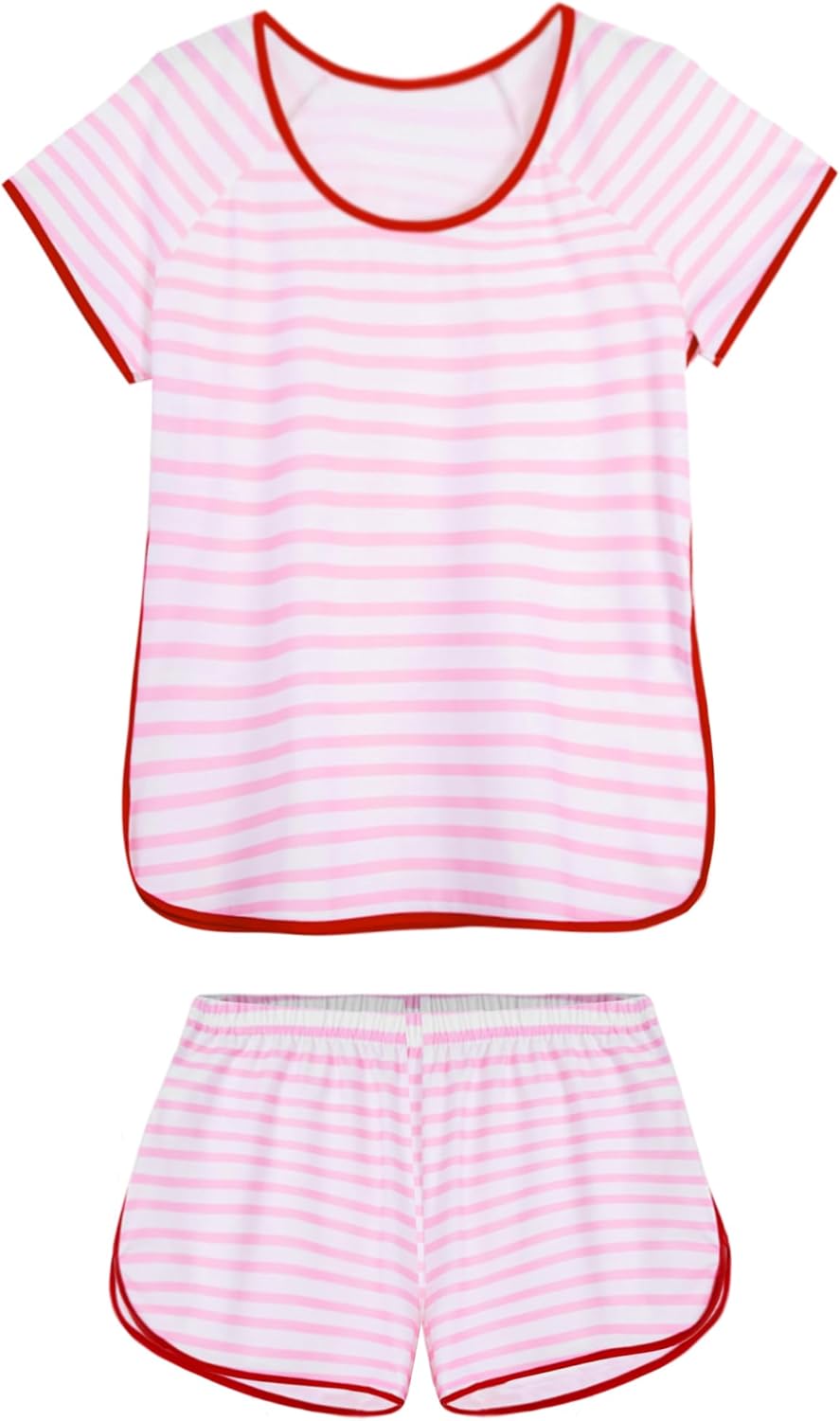 Hilinker Womens Sexy Pajama Set Ruched Lace Trim Cami and Shorts Summer Cute Pjs 2 Piece