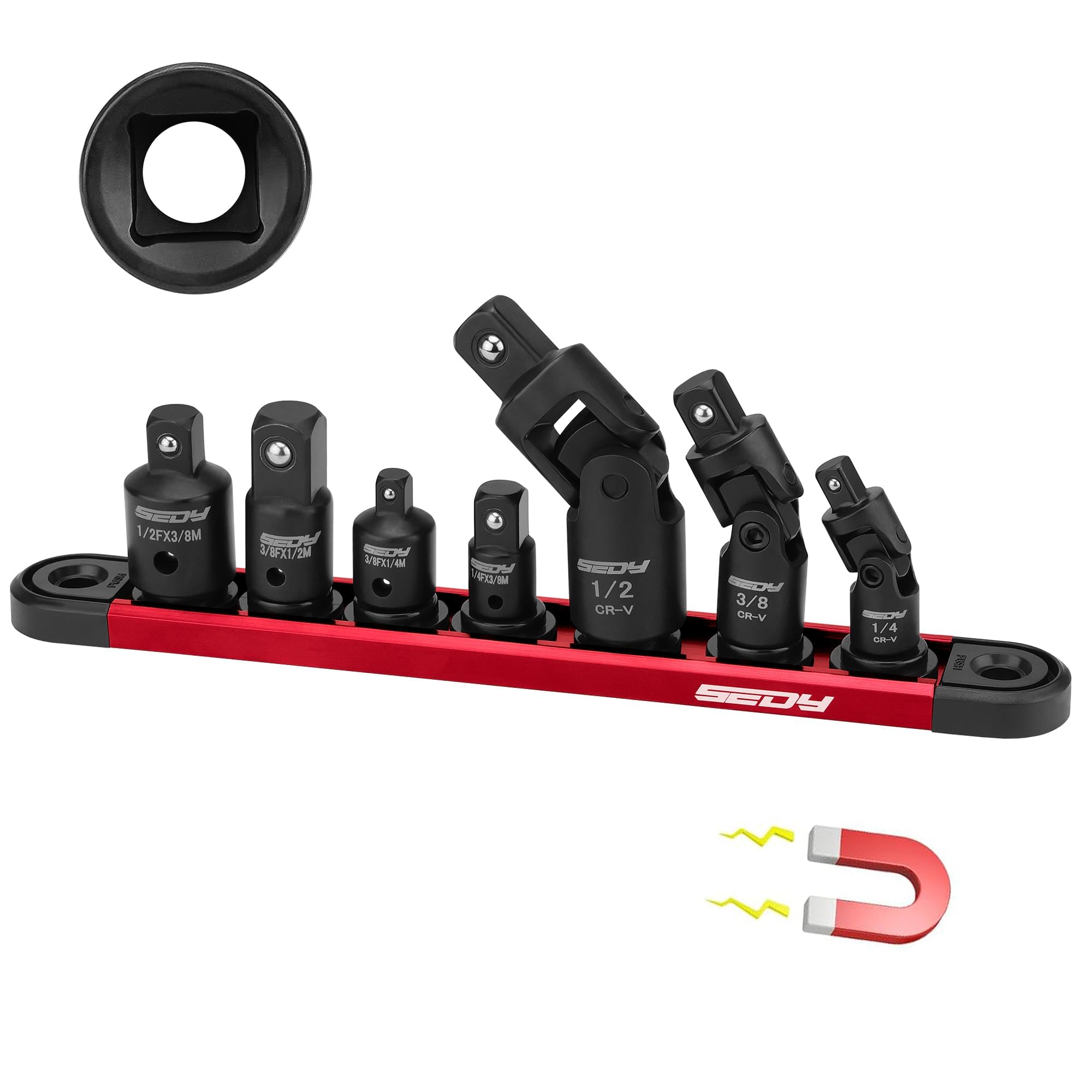 Impact Universal Joint-Socket Swivel Set: 3-Piece 1/2", 3/8", 1/4" Flexible Socket Swivel Set Premium CR-MO Steel U Joint Adapter Wobble