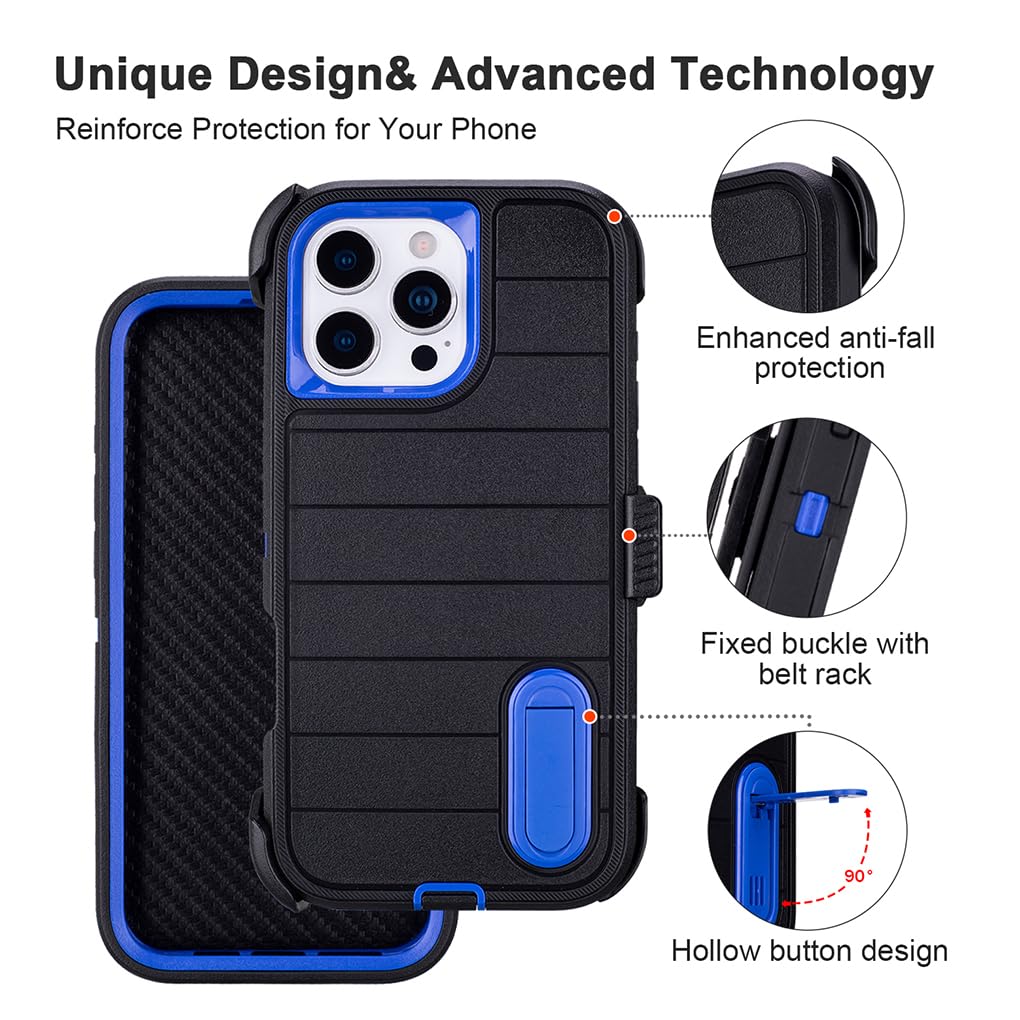 for Phone Case iPhone 16 Pro Max Case Black with Belt Clip Heavy Duty Holster for Shockproof Cases,3 Layers of Sturdy,Military Grade Defender Cover for iPhone 16 Pro Max Cases Black 6.9 Inch