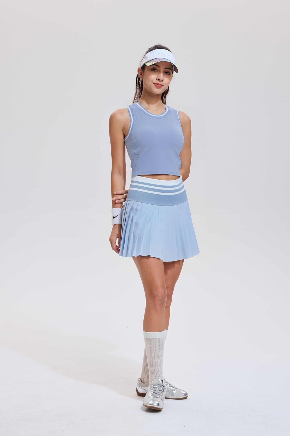 Two Piece Tennis Skirt Set for Women High Waisted Pleated Athletic Golf Skirt Sets Women 2 Piece Outfits with Pockets