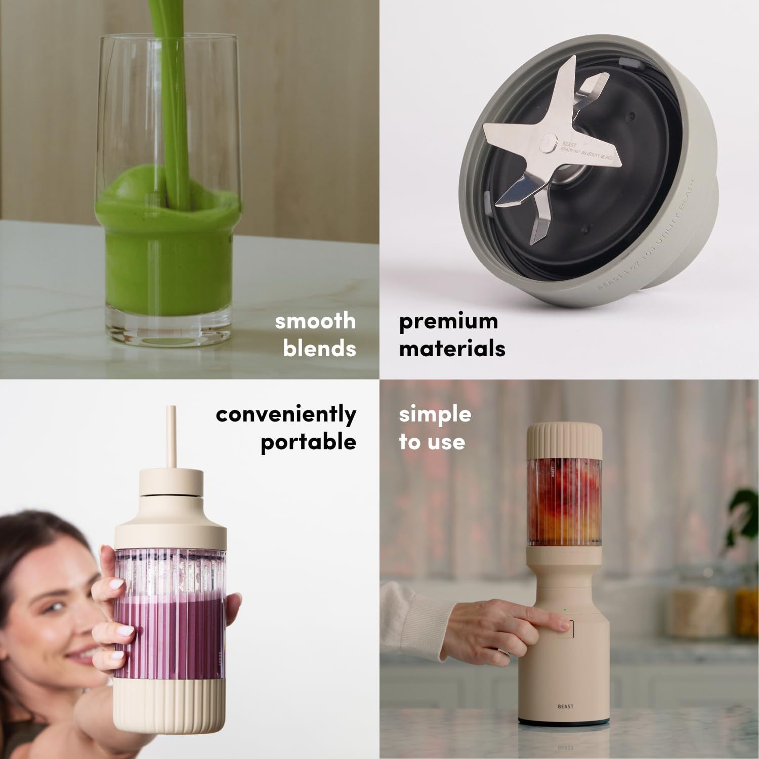 Beast Mighty 850 Plus | Premium Compact Personal Blender | Smoothies, Shakes, Dressings, Sauces | Blends Ice and Frozen Fruit | New XL Vessel | Extra Vessels, Lids and Straws | 850W (Carbon Black)