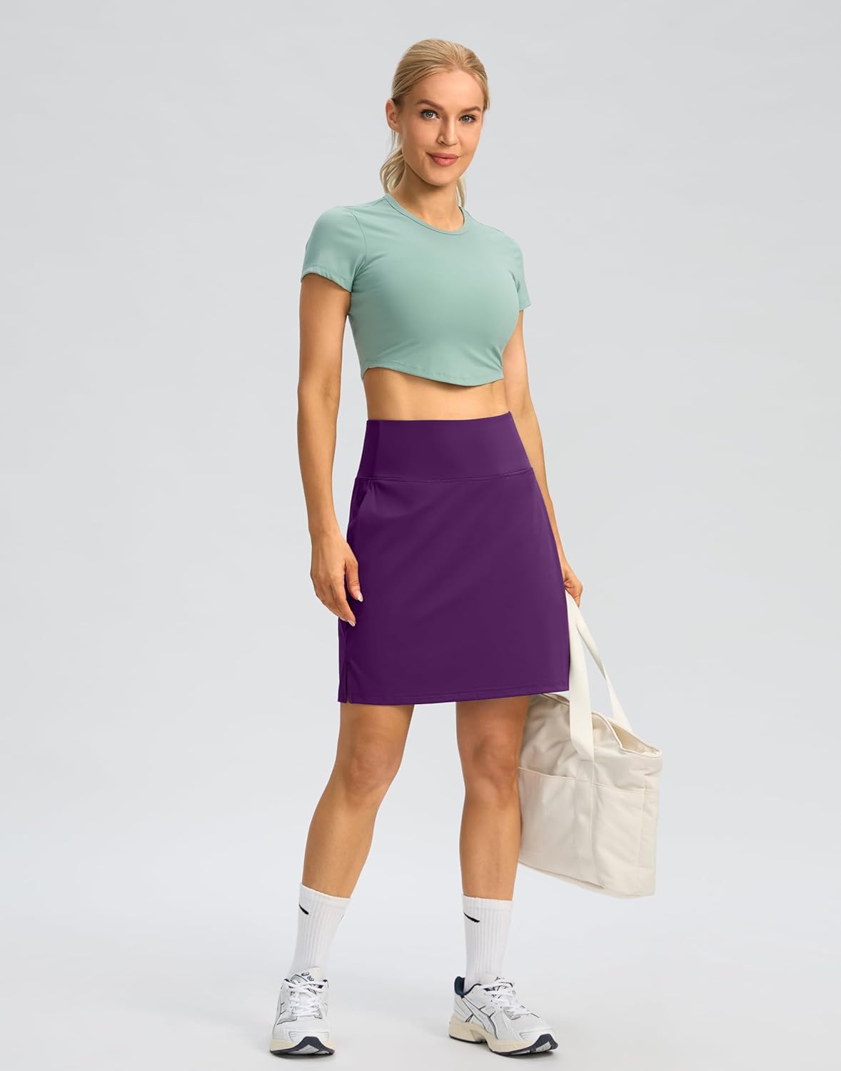 SANTINY 18" Skorts for Women 3 Pockets High Waist Long Athletic Tennis Skirt Golf Skort for Casual Summer Travel