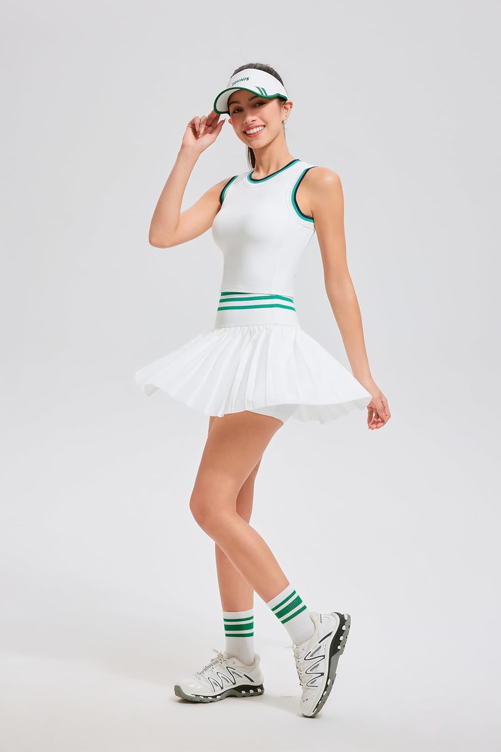 Two Piece Tennis Skirt Set for Women High Waisted Pleated Athletic Golf Skirt Sets Women 2 Piece Outfits with Pockets