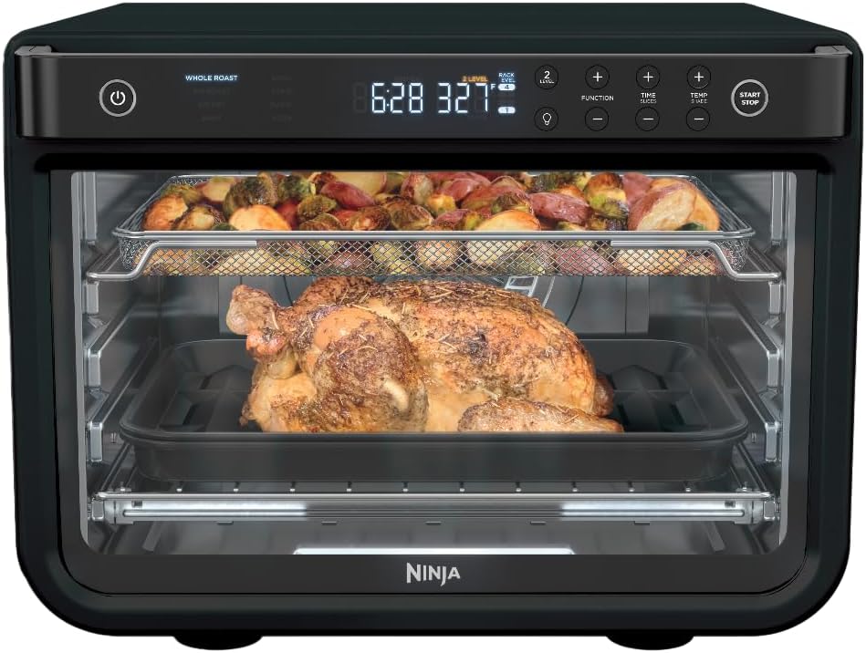 Ninja Air Fryer & Toaster Oven | Prestige Smart XL Countertop Oven | Bakes up to 20 Cookies, Fits up to a 12lb Turkey | Pizza, Toast, Bake, Air Fry & Reheat | 1800 Watts | Stainless Steel | DT501