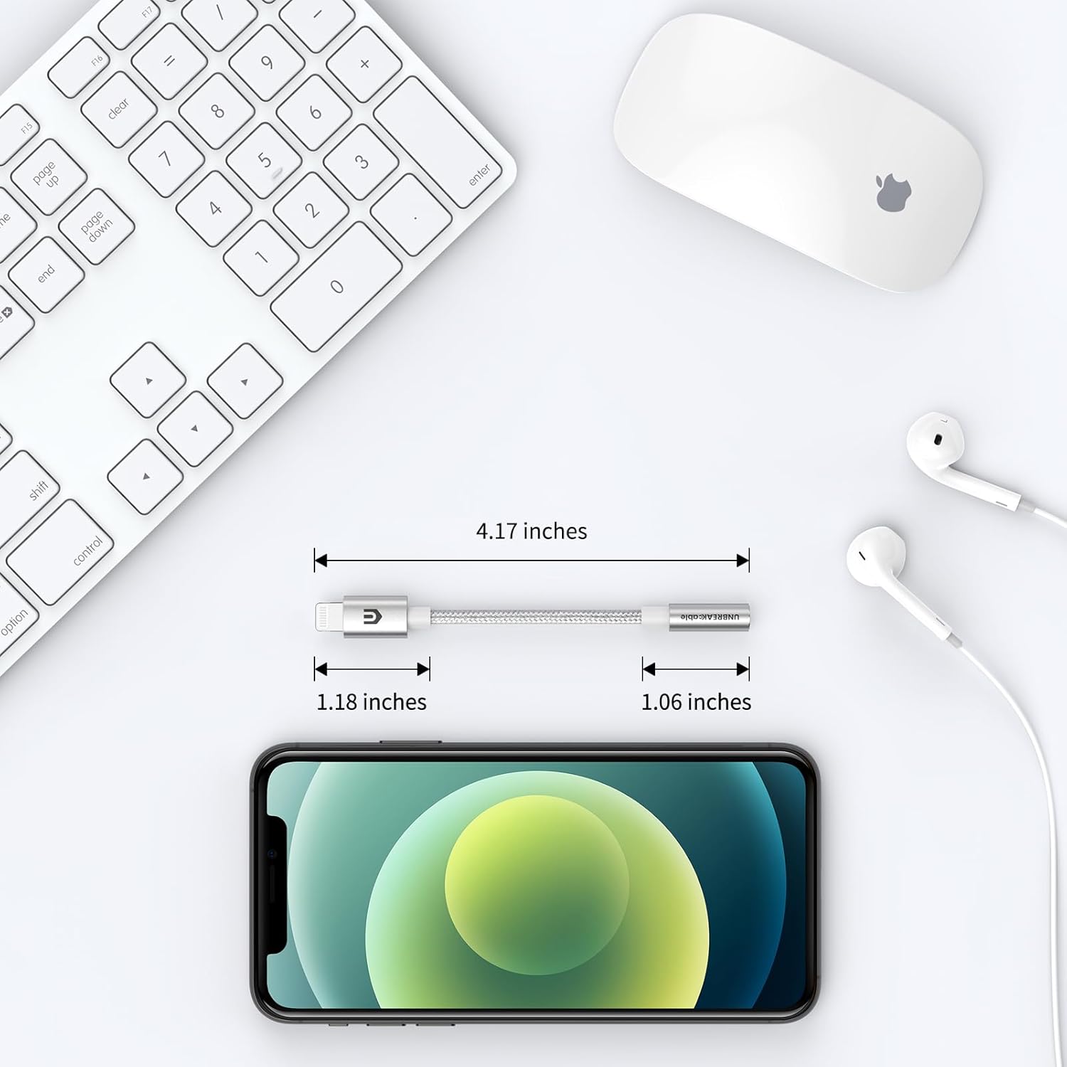 UNBREAKcable Headphones Adapter for iPhone, MFi Certified Lightning to 3.5mm Jack Converter with Apple Original Chip Compatible for iPhone 14/13/12/11/Pro/SE/Xs MAX/XR/X/8/iPad/iPod - Silvery