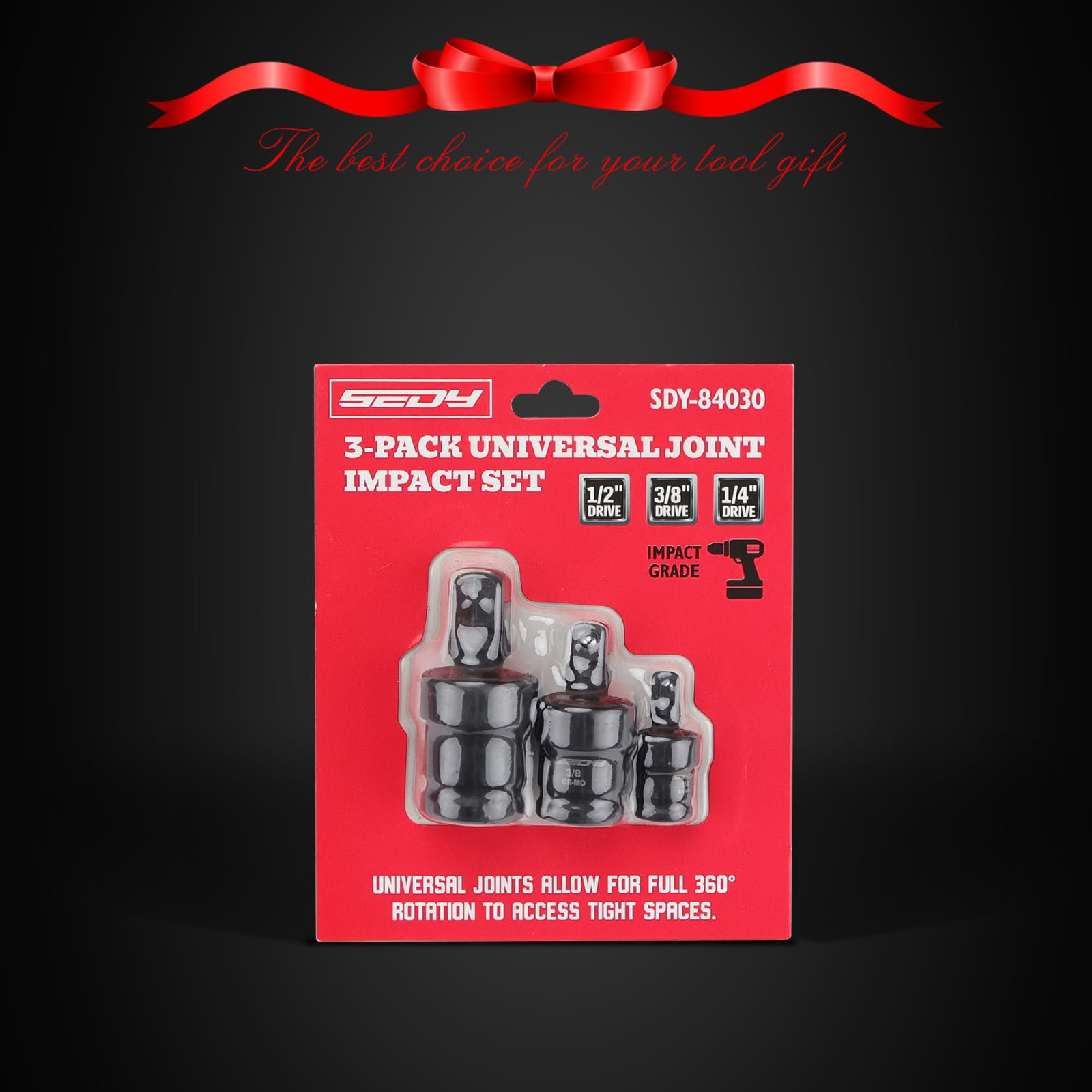 Impact Universal Joint-Socket Swivel Set: 3-Piece 1/2", 3/8", 1/4" Flexible Socket Swivel Set Premium CR-MO Steel U Joint Adapter Wobble