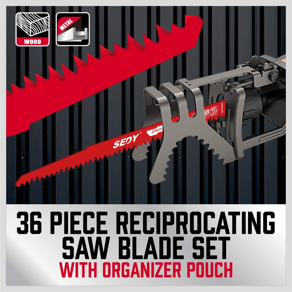36-Piece Ultimate Reciprocating Saw Blade Set - Premium Saw Blades, Durable Wood & Metal Cutting Blades with Storage Pouch, Long-Lasting Pruning Blades