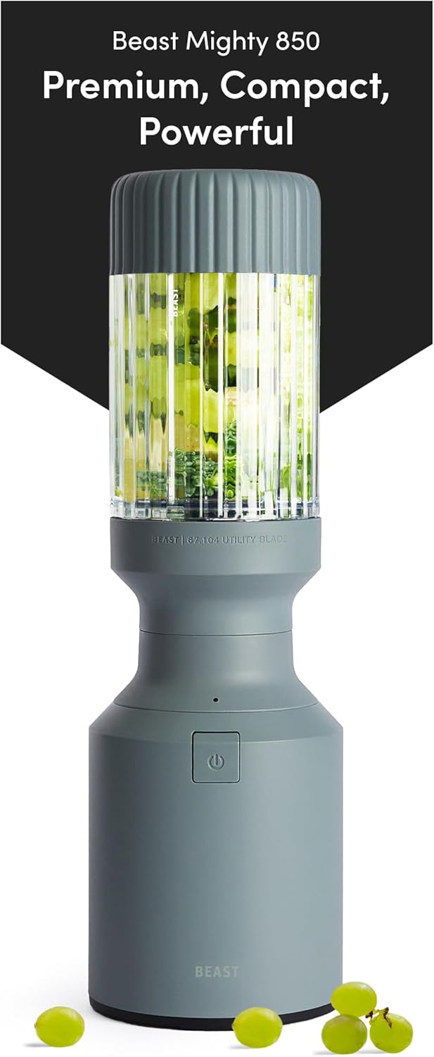 Beast Mighty 850 Plus | Premium Compact Personal Blender | Smoothies, Shakes, Dressings, Sauces | Blends Ice and Frozen Fruit | New XL Vessel | Extra Vessels, Lids and Straws | 850W (Carbon Black)