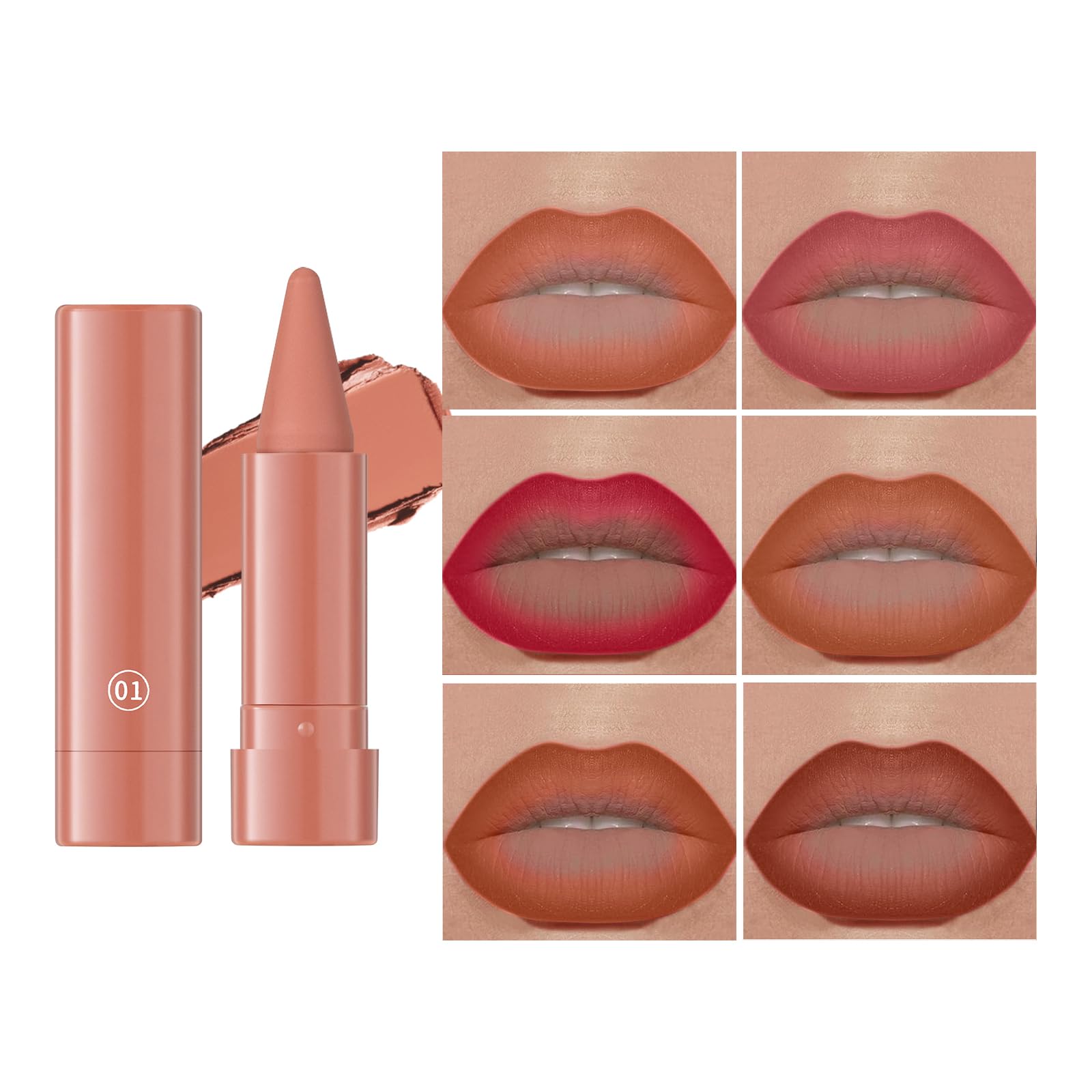 Jolilab 6PCS Lip Liner Lipstick Mini Set, Gradient Matte Nude Velvet Lip Liner Pencil High Pigmented Long Lasting Natural Smooth Lip Makeup Easy-to-Use Crayon Form and Cone Tip