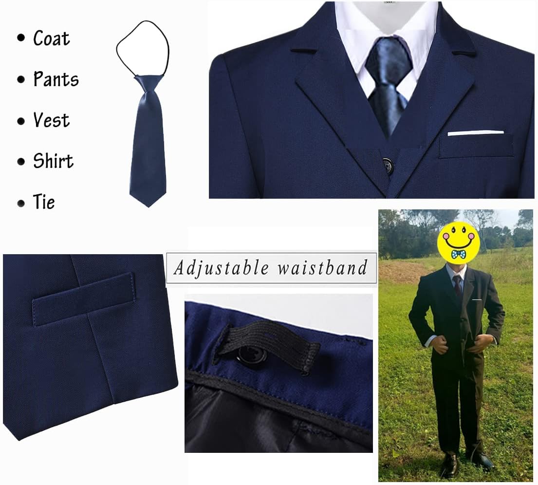 Boys Suits 5 Piece Slim Fit Suit for Kids Formal Ring Bearer Suits