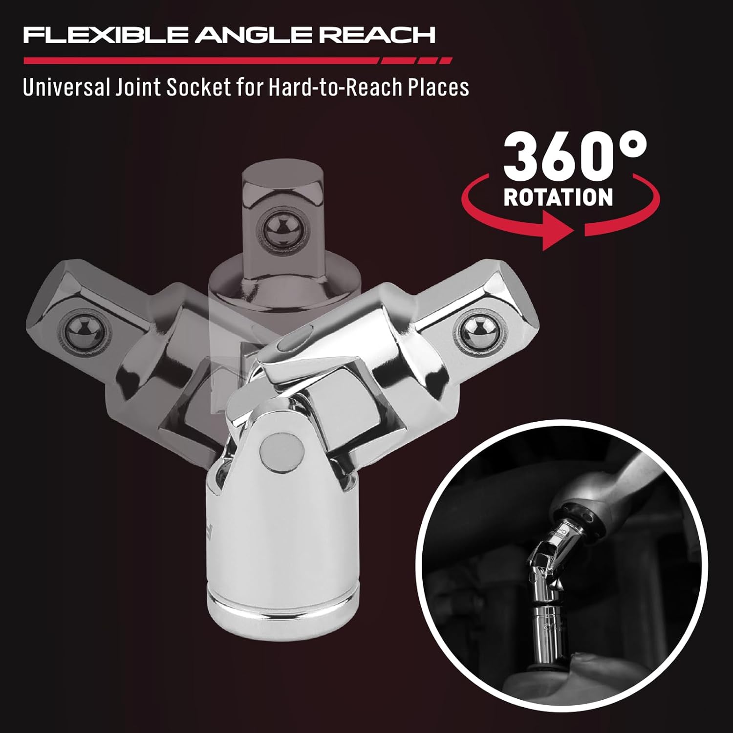 4-Piece 3/8" Drive Socket Extension Bar Set, Professional Socket Extension Set Include 3, 6, and 10 Inch Extensions and 3/8 Inch drive Universal Joint Sockets, Premium Cr-V Steel Construction