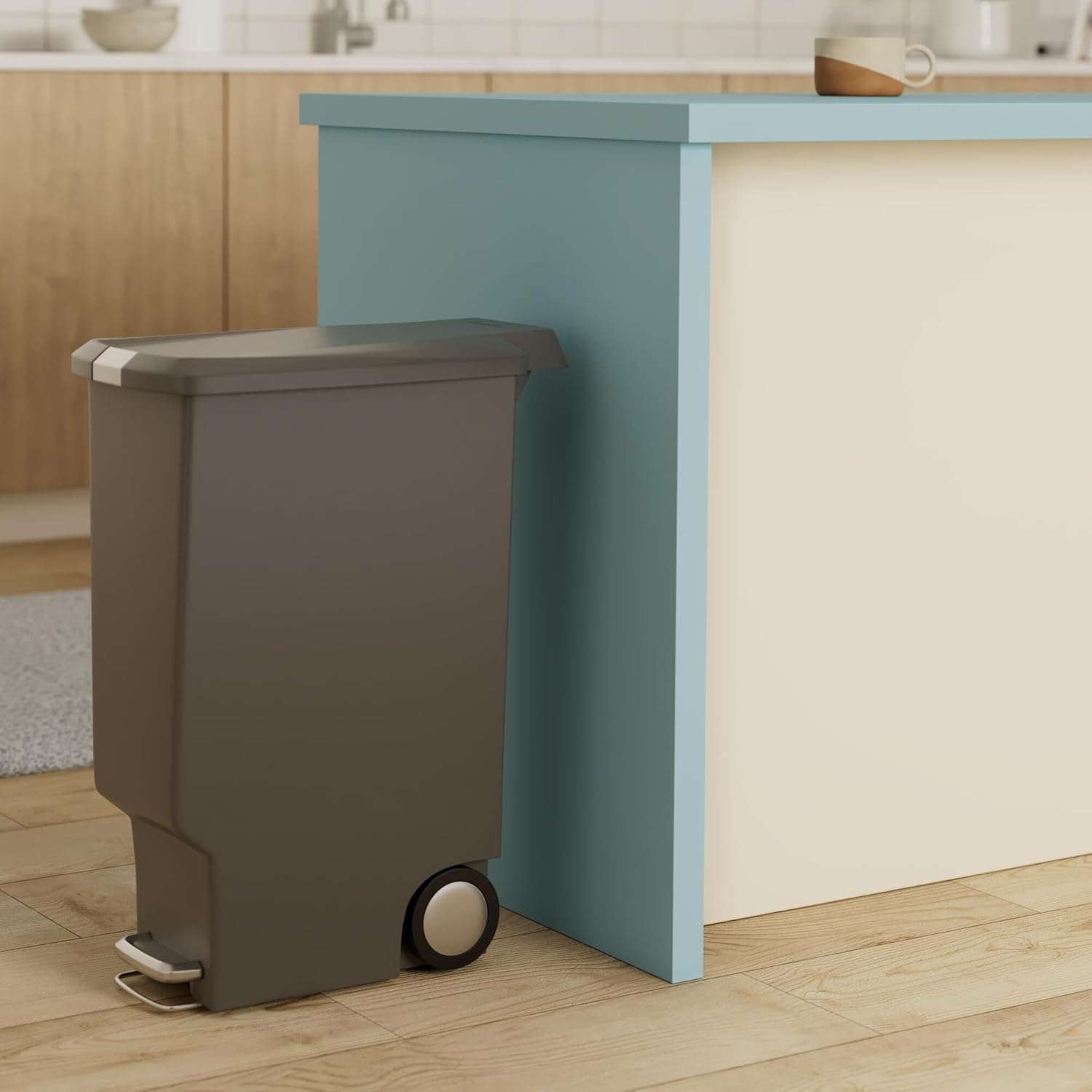 simplehuman 40 Liter / 10.6 Gallon Slim Kitchen Step Trash Can With Secure Slide Lock, Grey Plastic