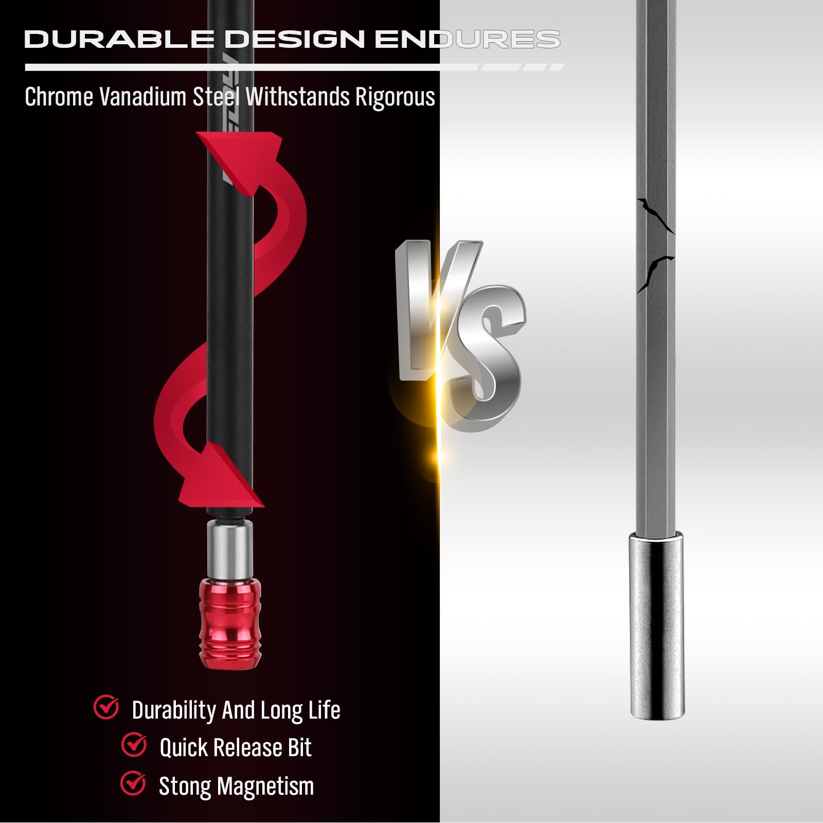 5-Piece 2", 4", 6", 12", 17" Extra Long Magnetic Screwdriver Bit Holders, 1/4 Inch Hex Shank Quick Release Extension Adapter, Durable CR-V Steel, Universal Fit for Impact Driver Bits