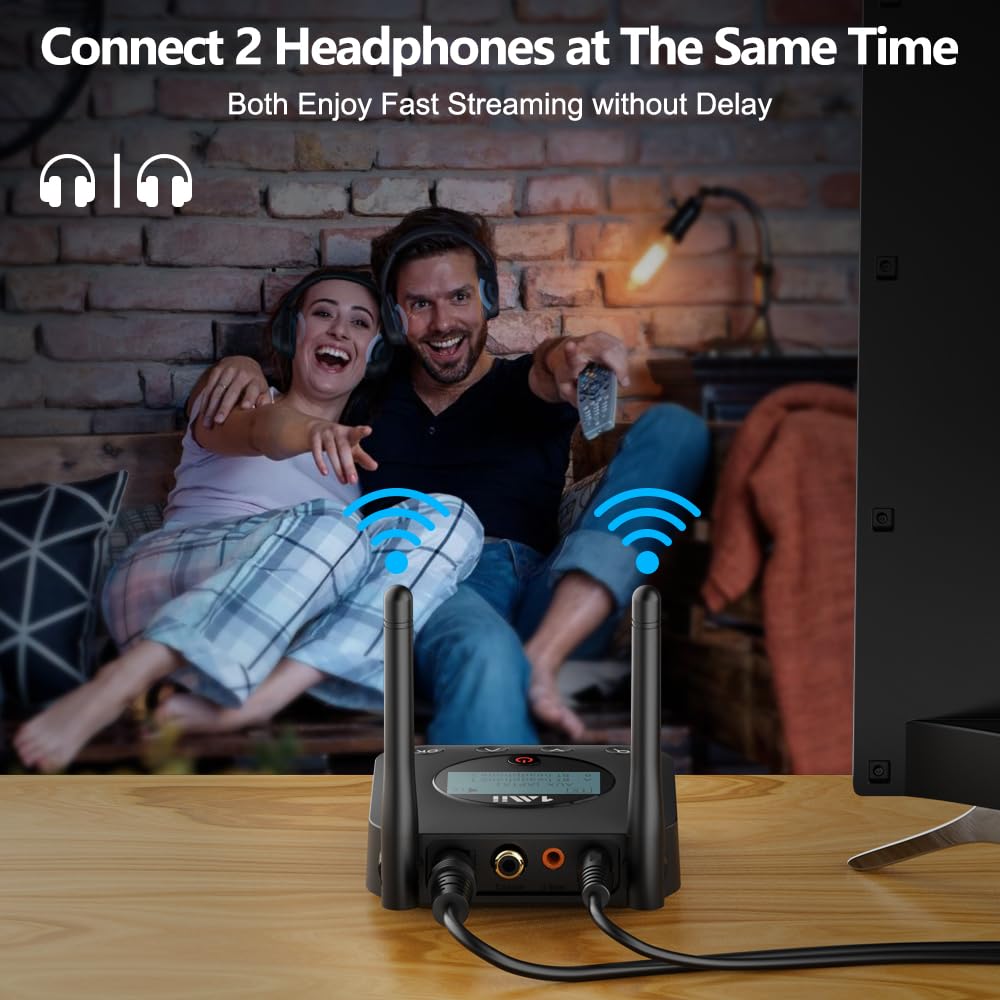 1Mii B06TX Bluetooth 5.2 Transmitter for TV to Wireless Headphone/Speaker, Bluetooth Adapter for TV w/Volume Control, AUX/RCA/Optical/Coaxial Audio Inputs, Plug n Play, aptX Low Latency & HD